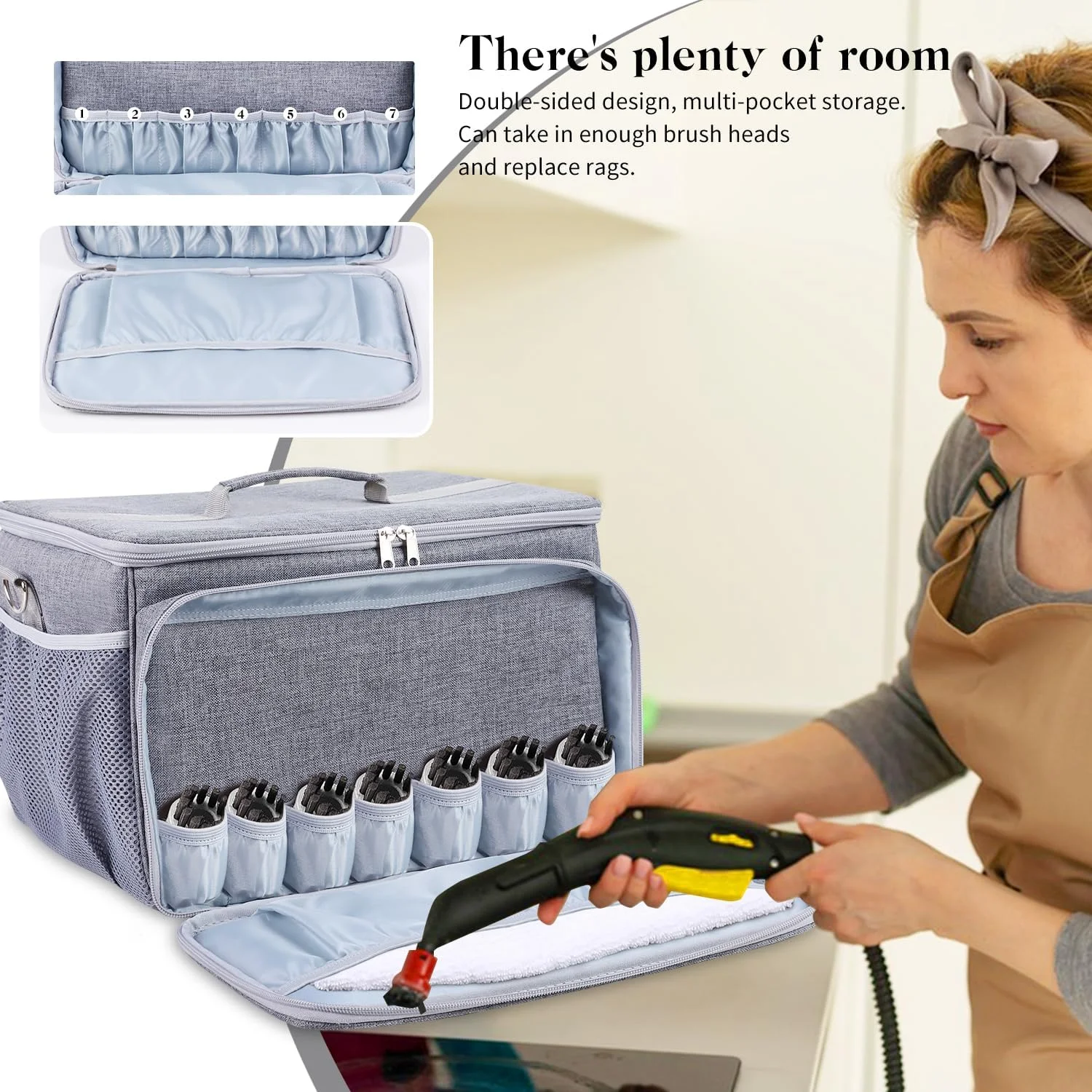 کیف حمل سازگار با بخارشوی Neat Dupray برای کف، سازمان دهنده بخارشوی Neat Dupray، روکش محافظ بخارشوی، محفظه های قابل تنظیم، کیف نگهداری بخارشوی (فقط کیف!)