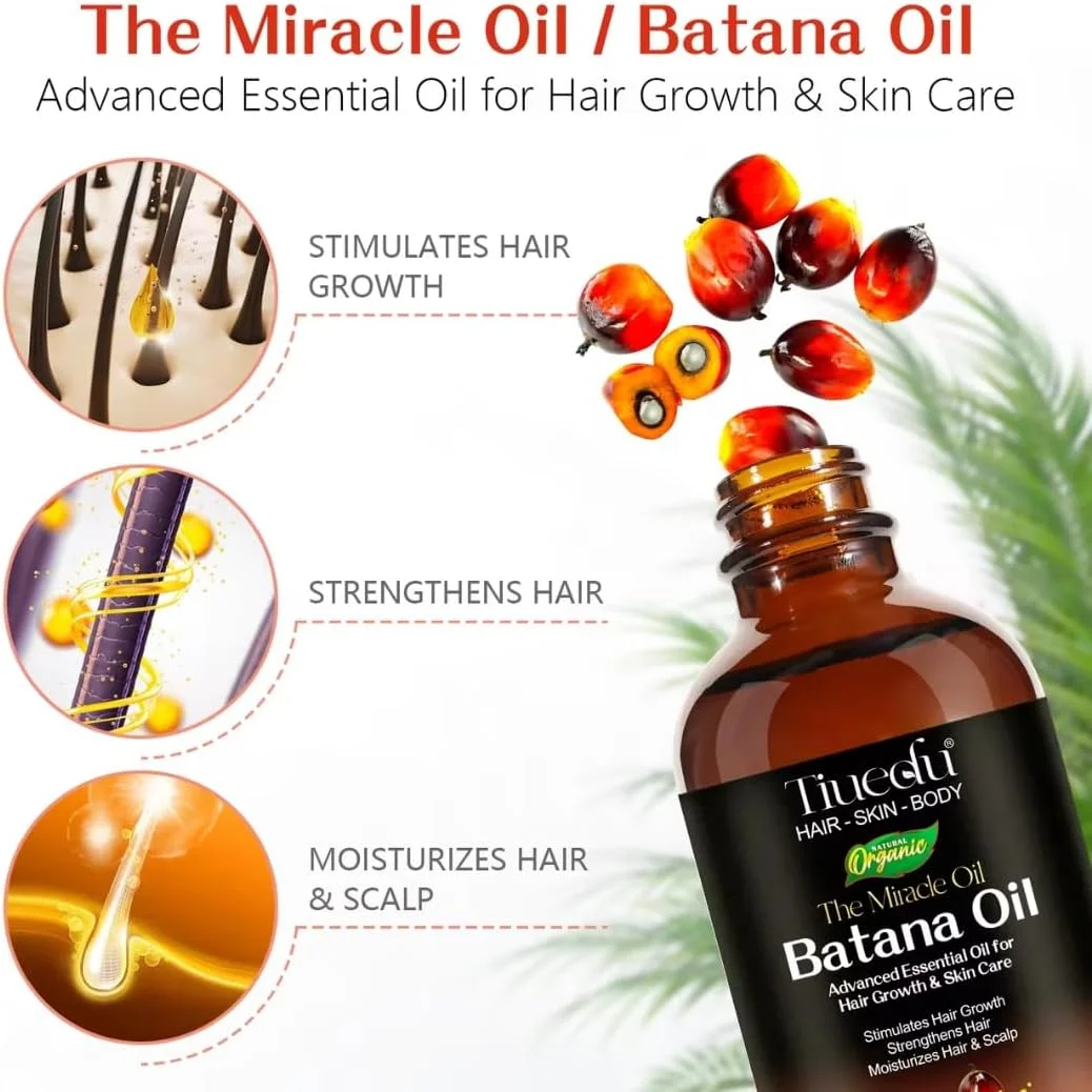روغن معجزه آسای باتانا نیکیتا.ویوی 120 میلی لیتری برای رشد مو، پوست و بدن | روغن باتانای ضروری پیشرفته پرس سرد ارگانیک 100% طبیعی برای رشد مو | تقویت کننده، آبرسان و مرطوب کننده مو و پوست سر