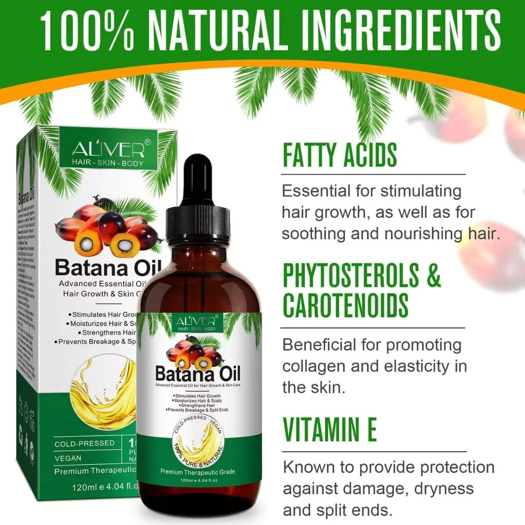 روغن باتانا ۱۲۰ میلی‌لیتری NIKITA.VIVI برای رشد مو، روغن باتانای ۱۰۰٪ طبیعی و پرس سرد برای رشد مو و مراقبت از پوست، روغن‌های ضروری پیشرفته باتاناس مرطوب‌کننده و تقویت‌کننده پوست سر، روغن‌های خام باتاناس