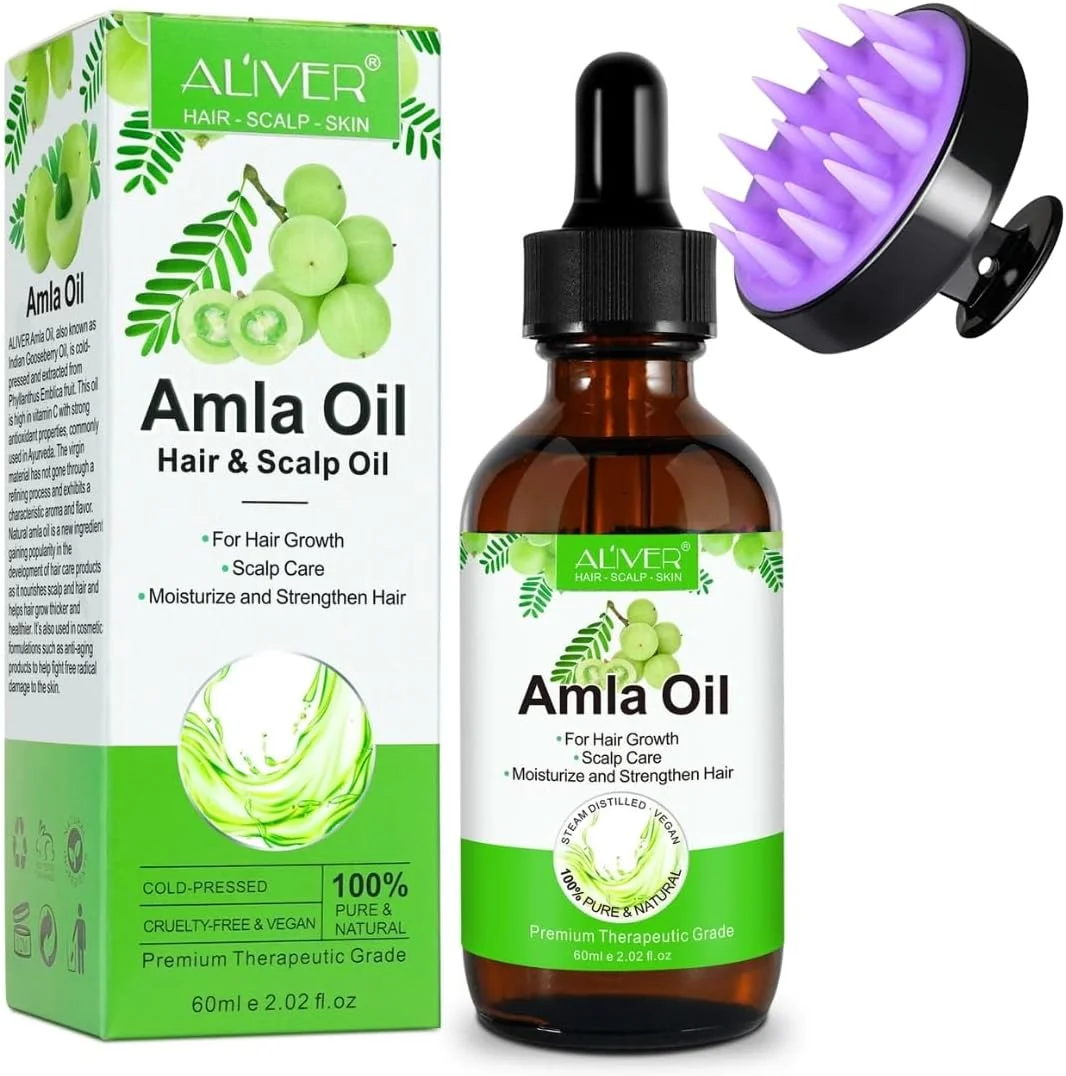 روغن آملا NIKITA.VIVI با ماساژور پوست سر (60 میلی لیتر) | 100% روغن آملا طبیعی و خالص | روغن آملا با پرس سرد برای رشد مو | مرطوب کننده، تقویت کننده و سالم کننده مو | روغن های مغذی برای درمان پوست سر