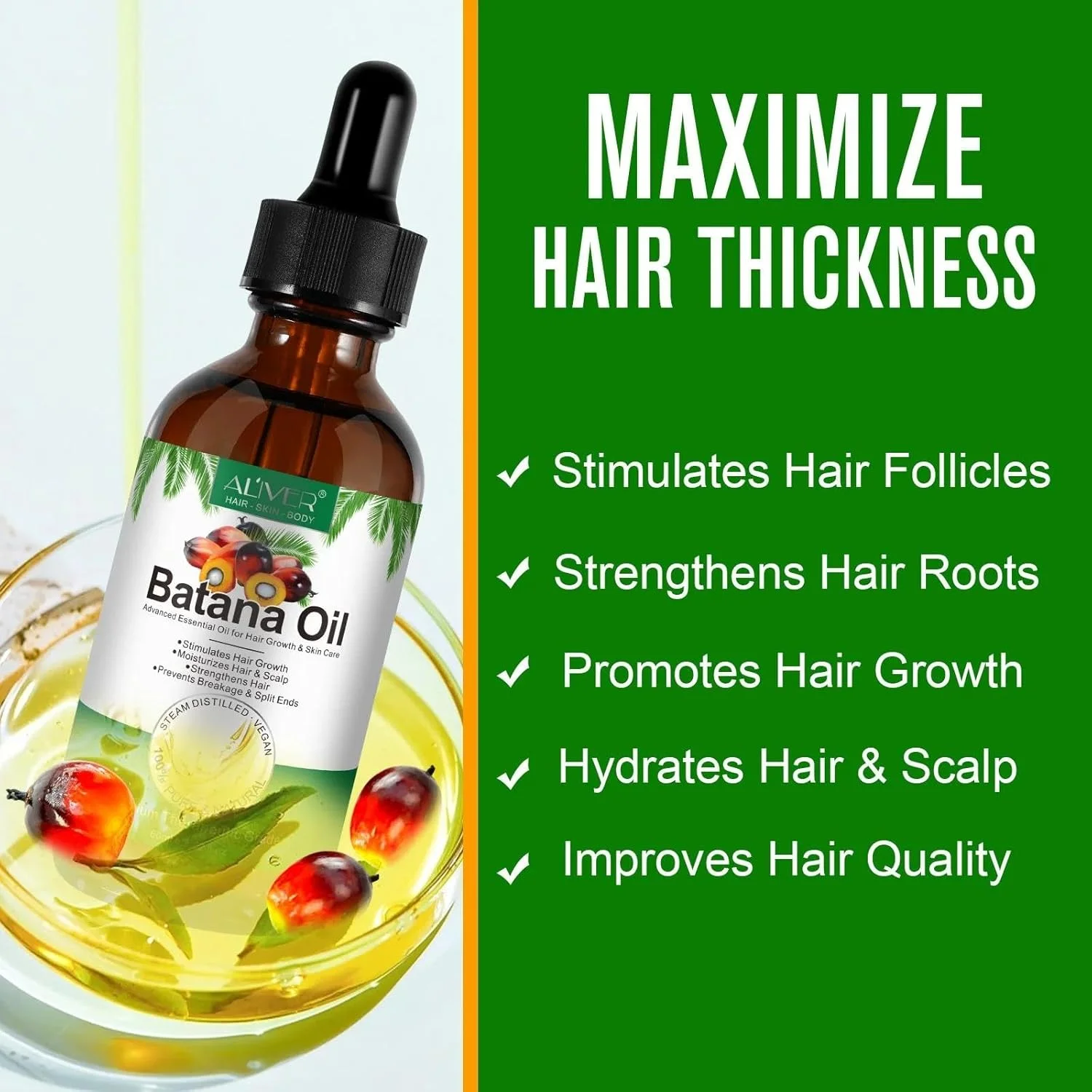 NIKITA.VIVI - Batana Oil & Castor Oil for Hair Growth with Hair Scalp Massager (2x60ml) |100% Natural Raw Batana Oil & Organic Cold Pressed Jamaican Black Castor Oil for Hair Eyelash & Eyebrow Growth