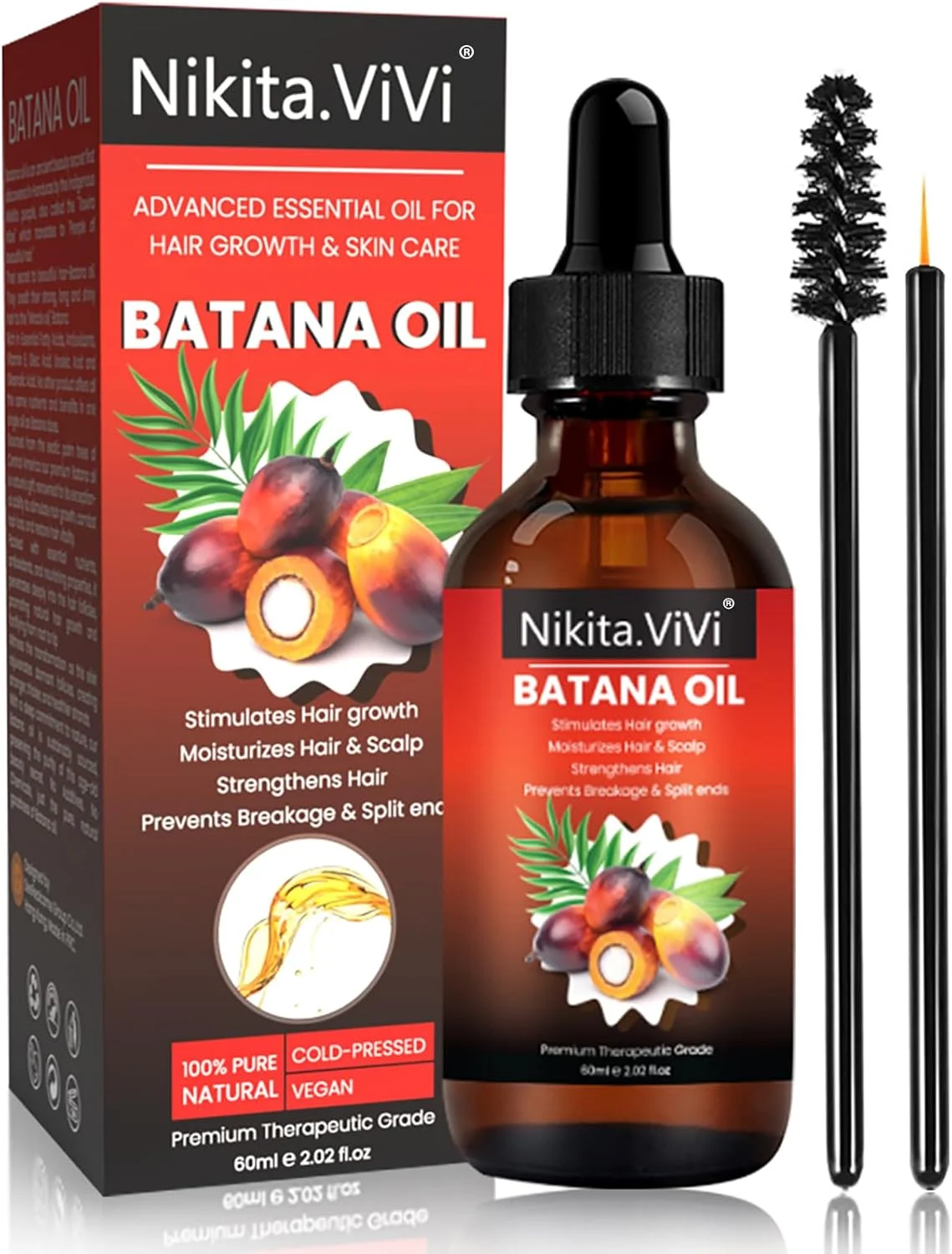روغن باتانا نیکتا ویوی برای رشد مو 60 میلی لیتر، روغن باتانای طبیعی 100% خالص ارگانیک برای پوست، مو، مژه و ابرو، روغن باتانای خام برای ترمیم موهای آسیب دیده، تغذیه پوست سر و رشد مو