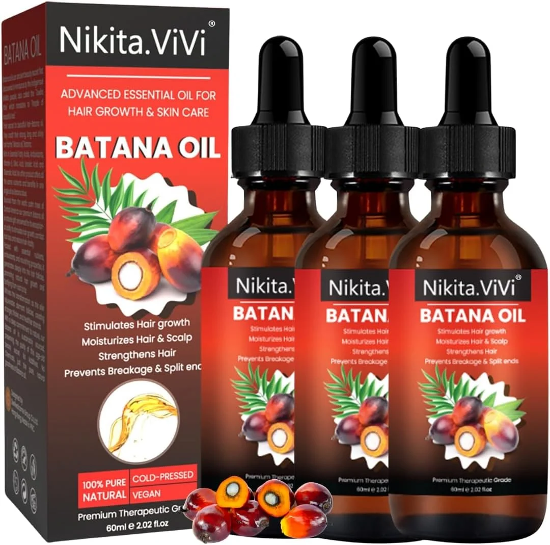 روغن باتانا NIKITA.VIVI برای رشد مو (3 عدد 60 میلی لیتر)، 100% روغن باتانا خام طبیعی برای رشد مو، روغن های ضروری باتانا برای موهای نازک ترمیم موهای آسیب دیده تغذیه پوست سرم درمان پوست سر