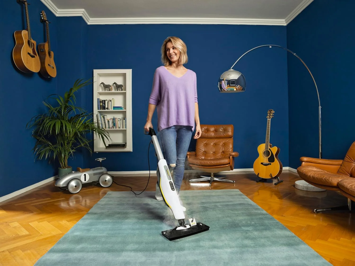 بخارشوی ایستاده کارچر SC 3 Upright EasyFix، کنترل بخار 3 مرحله ای برای چوب، کاشی و فرش، گرم شدن 30 ثانیه ای، از بین بردن 99.99% باکتری ها، دارای کارتریج رسوب زدایی و سر خوردن روی فرش