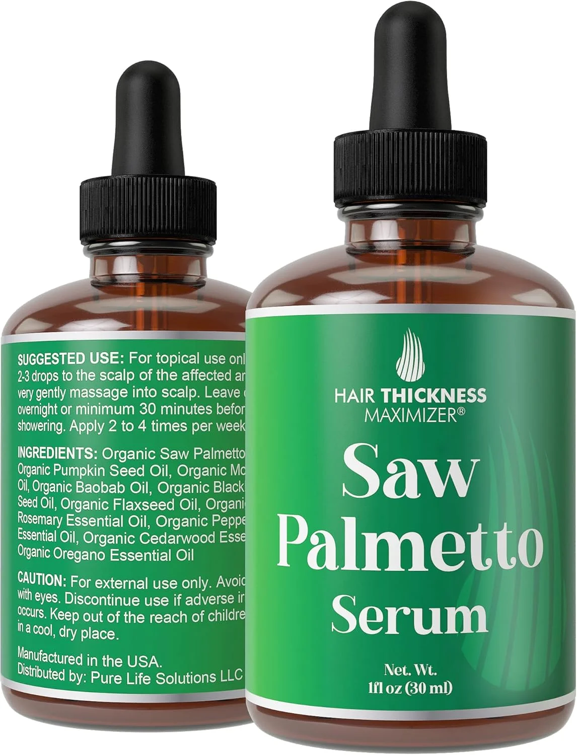 سرم نخل اره ای ارگانیک از Hair Thickness Maximizer - بهترین درمان برای موهای نازک با روغن تخم کدو، مورینگا و بائوباب (30 میلی لیتر)