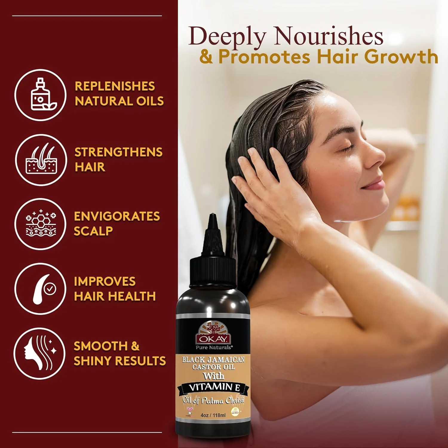 روغن کرچک سیاه جامائیکایی خالص اوکی نچرالز | 118 میلی لیتر | روغن پالما کریستی | مغذی، تقویت کننده و محرک رشد مو | فرمول سنتی 100% خالص