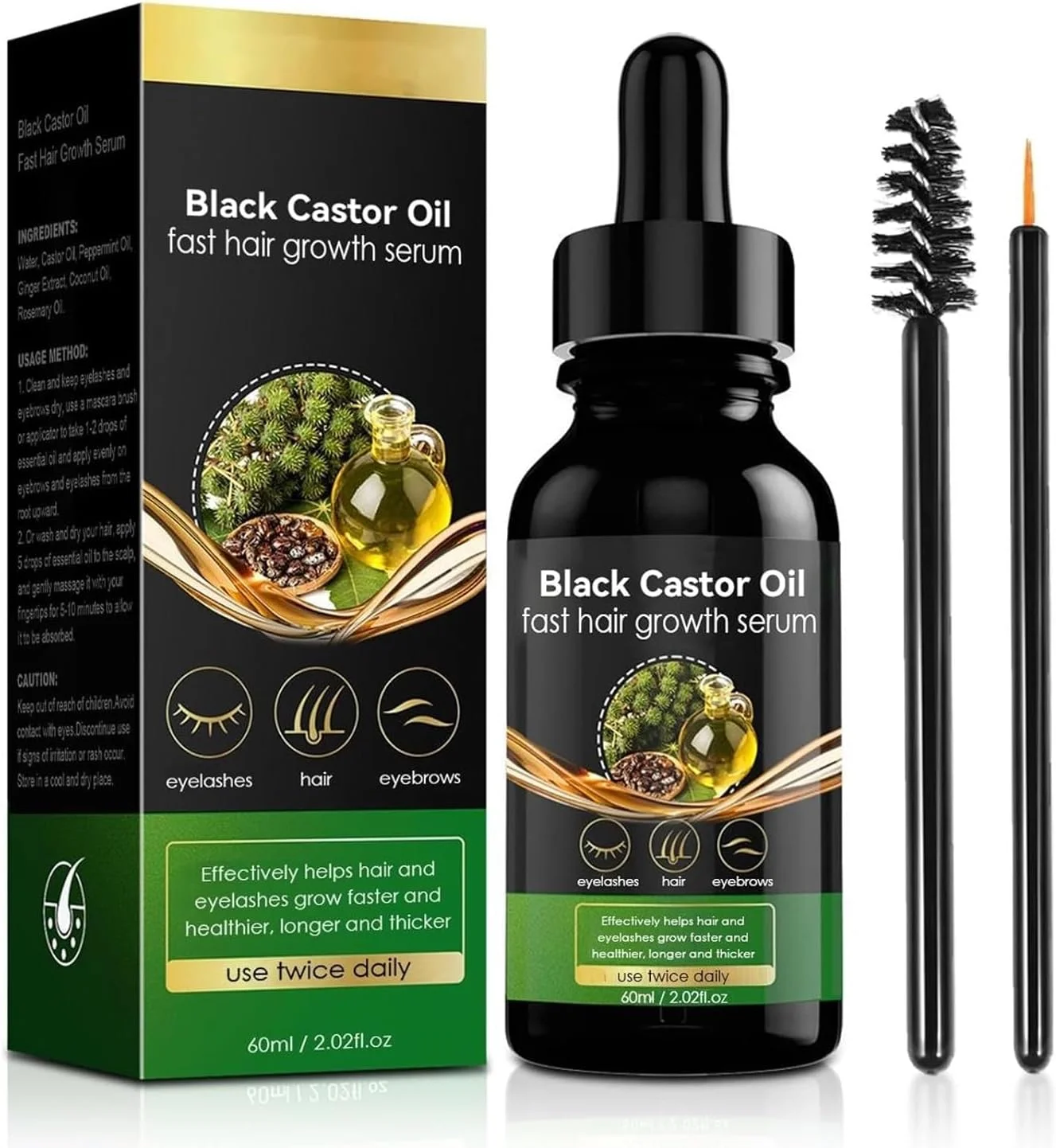 روغن کرچک سیاه ارگانیک، خالص، طبیعی، پرس سرد برای رشد مو و مراقبت از پوست سر، تغذیه ابرو و پوست، بدون مواد شیمیایی در بطری شیشه ای (60 میلی لیتر)