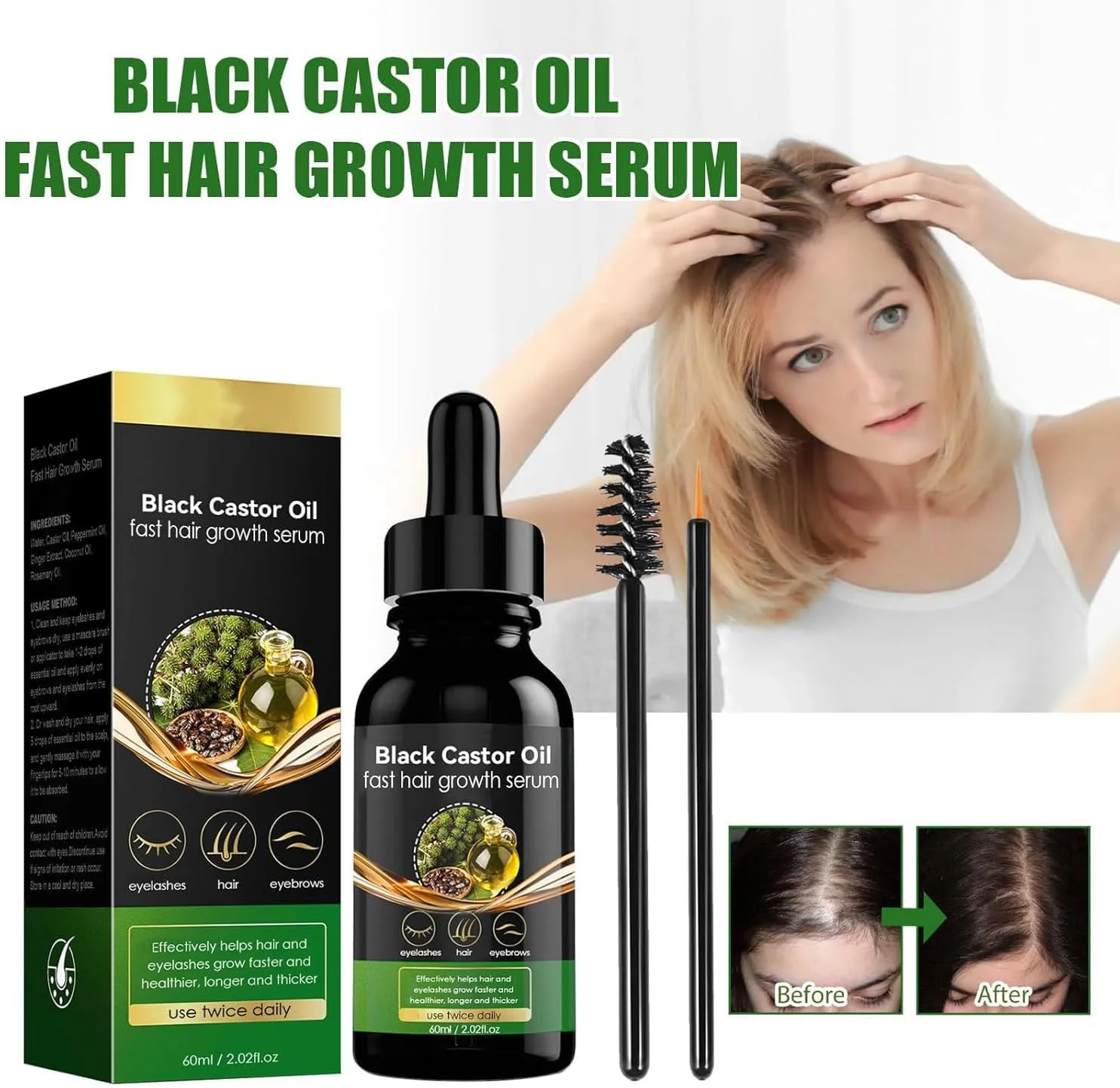 روغن کرچک سیاه ارگانیک، خالص، طبیعی، پرس سرد برای رشد مو و مراقبت از پوست سر، تغذیه ابرو و پوست، بدون مواد شیمیایی در بطری شیشه ای (60 میلی لیتر)