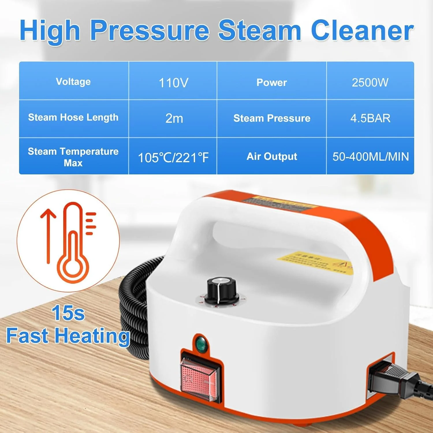 KASTWAVE Portable Steam Cleaner, High Temperature Steamer for Cleaning Bed Bugs, steam cleaner for mattress, Car Detailing, Couch,Furniture, Upholstery, Kitchen, Bathroom, Grout and Tile