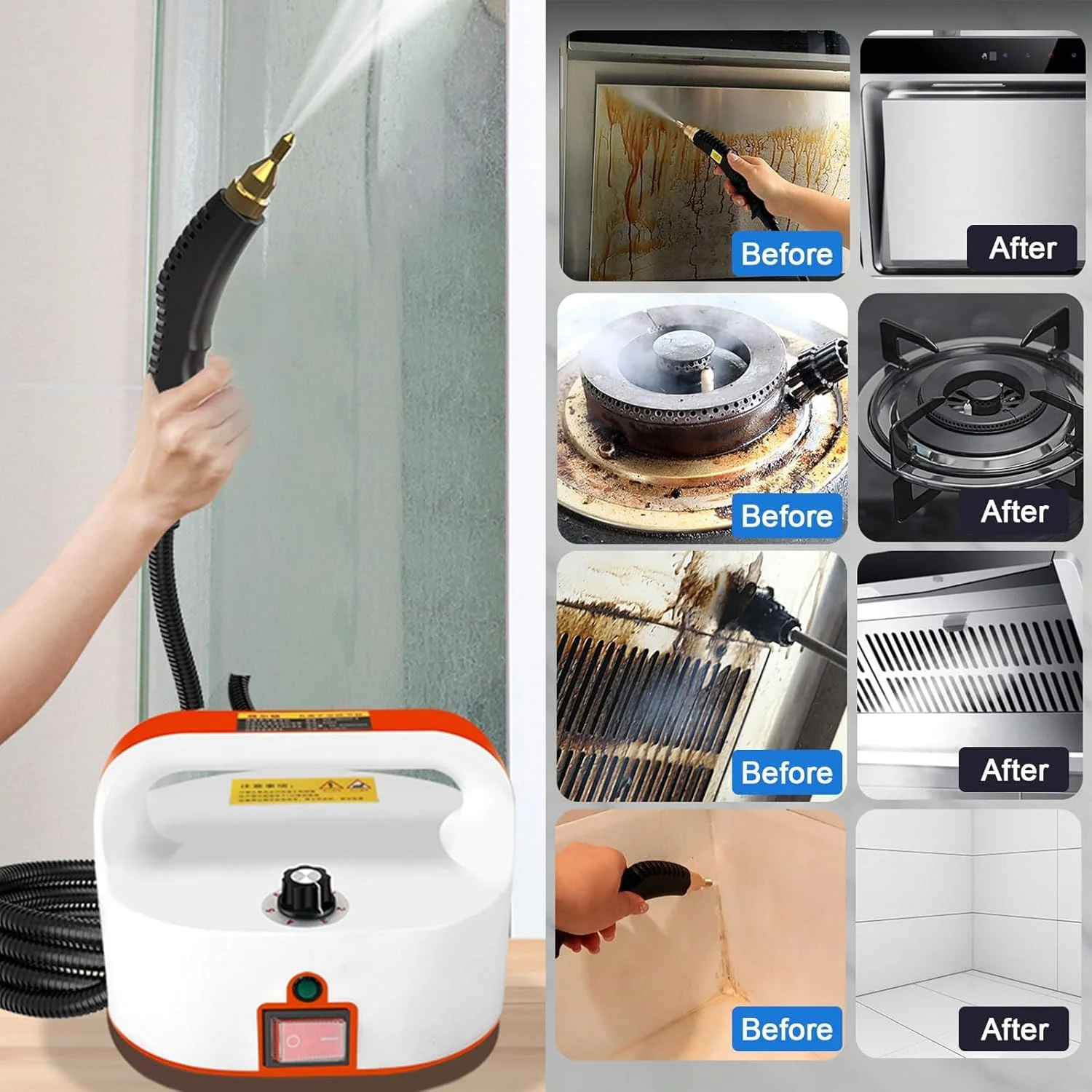 KASTWAVE Portable Steam Cleaner, High Temperature Steamer for Cleaning Bed Bugs, steam cleaner for mattress, Car Detailing, Couch,Furniture, Upholstery, Kitchen, Bathroom, Grout and Tile