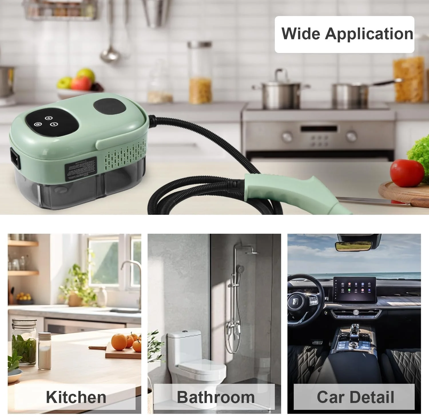 بخارشوی قابل حمل KASTWAVE، بخارشوی دمای بالا برای تمیز کردن تشک، دیتیلینگ خودرو، مبل، مبلمان، اثاثه یا لوازم داخلی، آشپزخانه، حمام، دوغاب و کاشی (سبز)