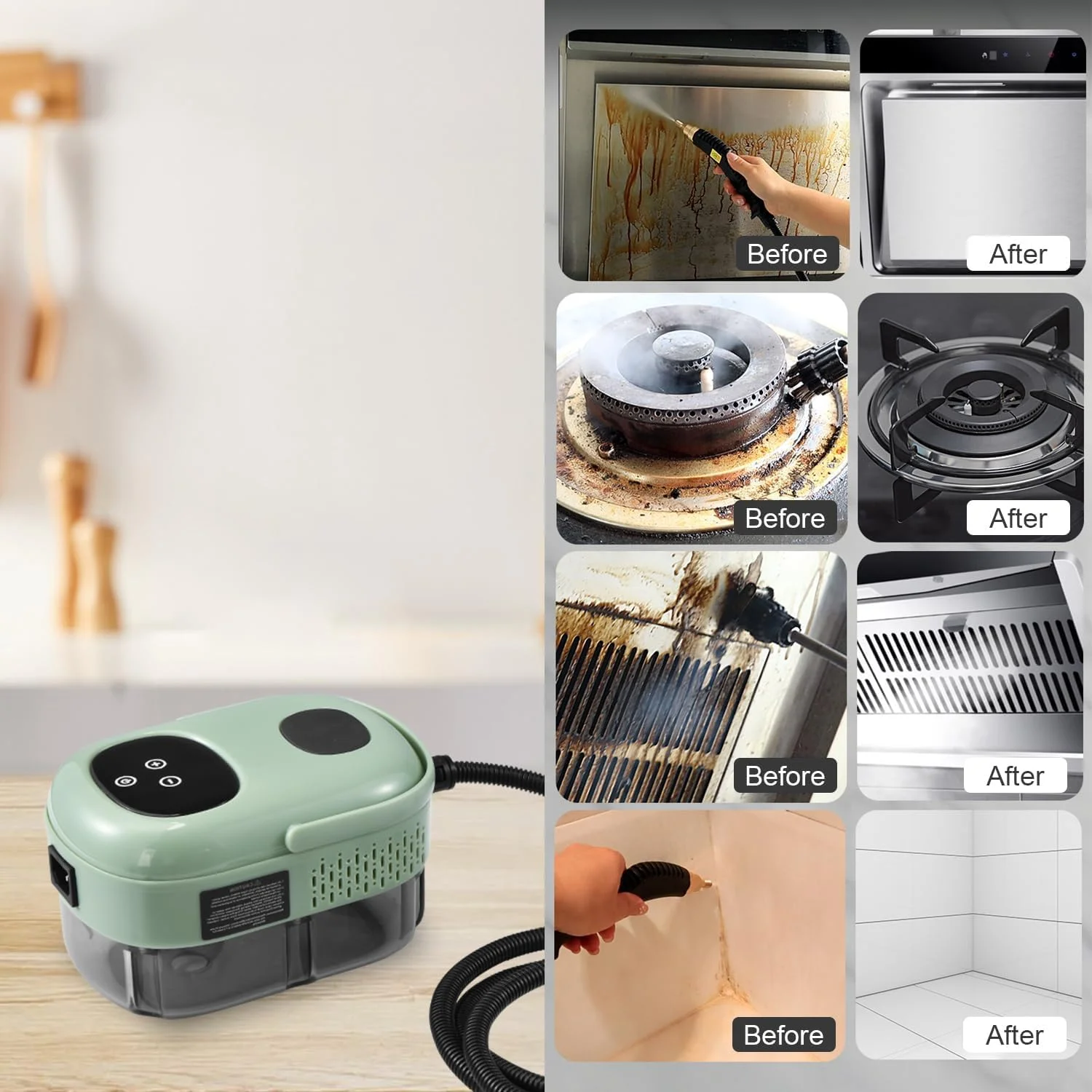 بخارشوی قابل حمل KASTWAVE، بخارشوی دمای بالا برای تمیز کردن تشک، دیتیلینگ خودرو، مبل، مبلمان، اثاثه یا لوازم داخلی، آشپزخانه، حمام، دوغاب و کاشی (سبز)