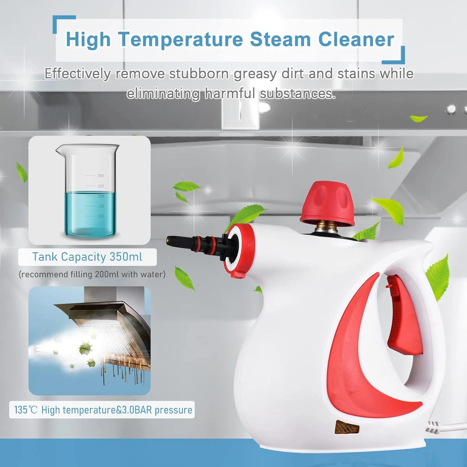 KASTWAVE Handheld Steam Cleaner, High Temperature Pressurized Steam Cleaning Machine for Kitchen Sofa Bathroom Car (A)