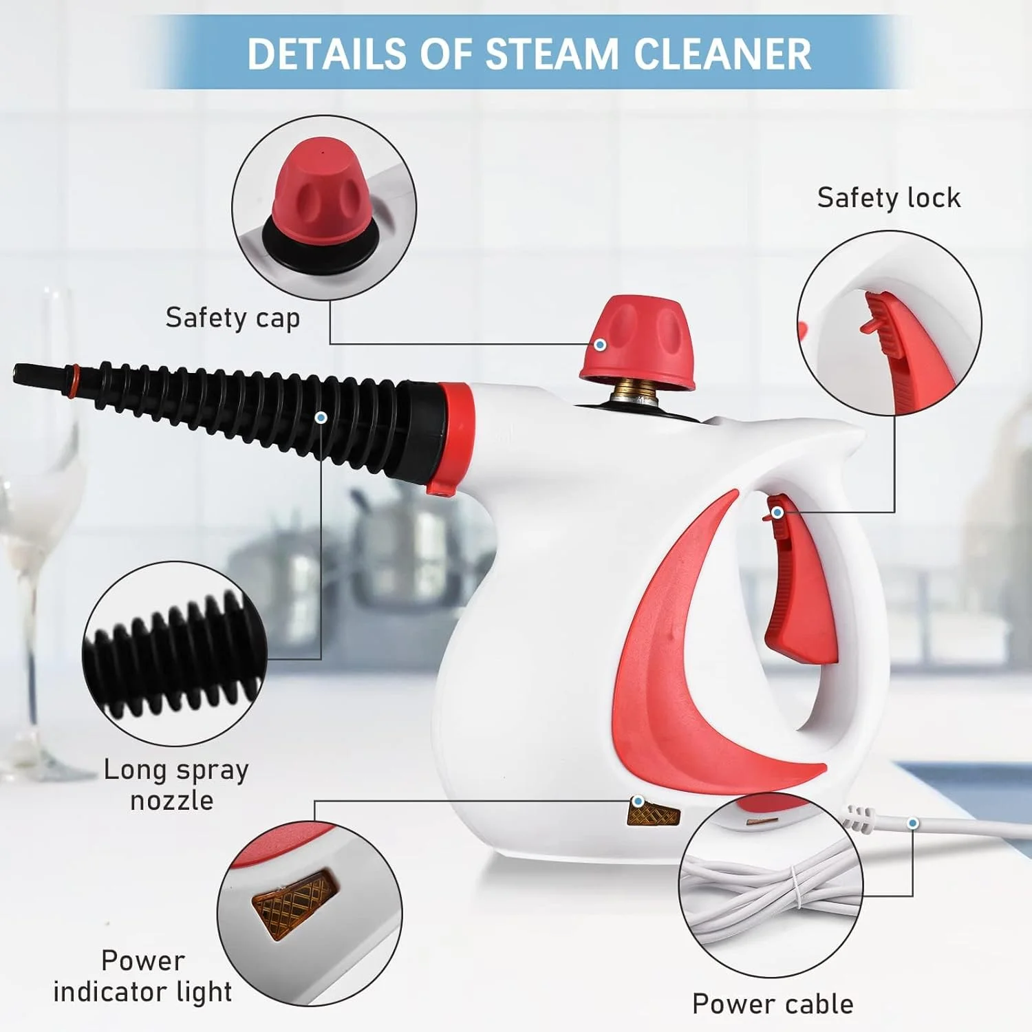 KASTWAVE Handheld Steam Cleaner, High Temperature Pressurized Steam Cleaning Machine for Kitchen Sofa Bathroom Car (A)