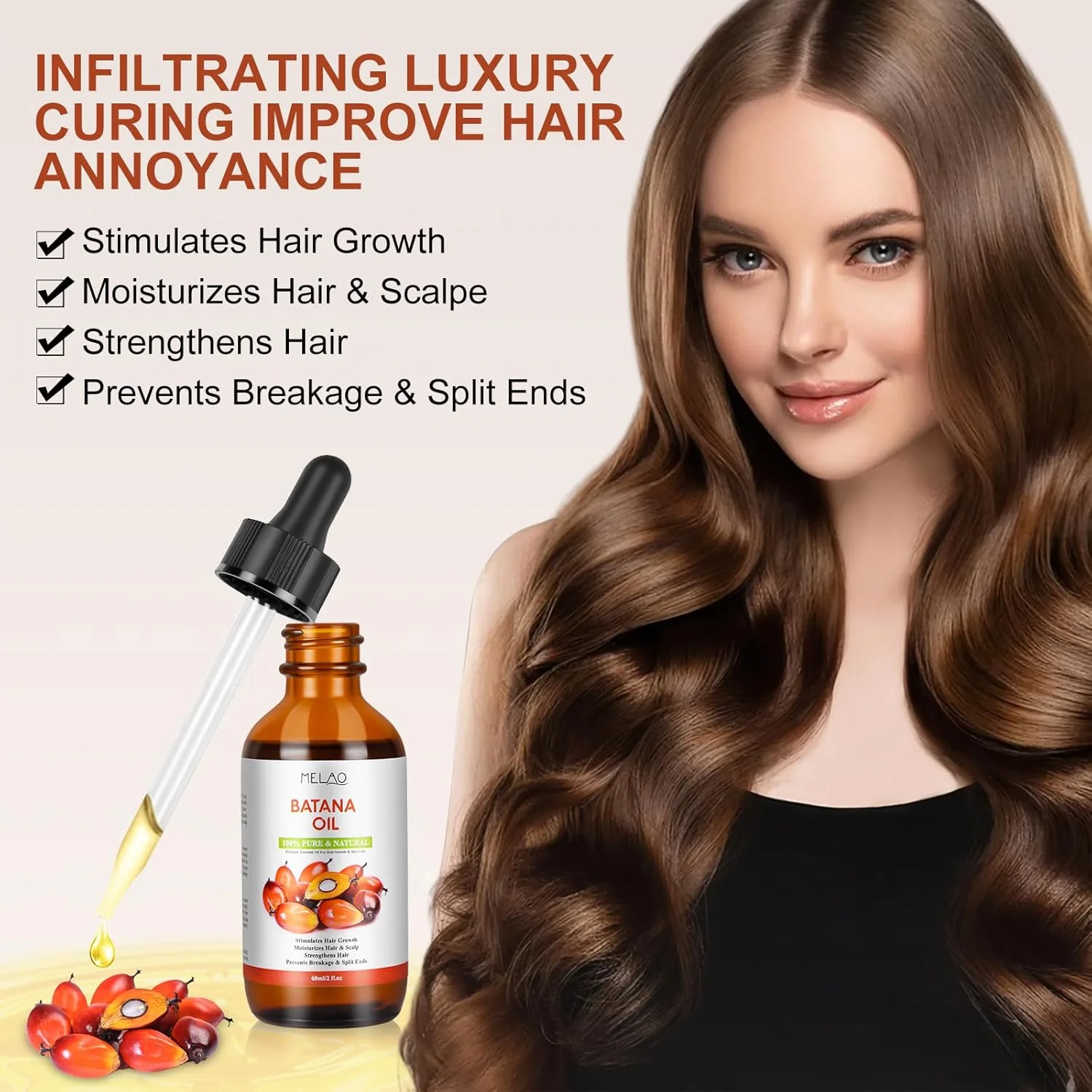 روغن باتانا ارگانیک MELAO برای رشد مو، روغن باتانا 100% خالص و طبیعی برای مرطوب کردن و ترمیم موهای خشک و آسیب دیده و مراقبت از پوست، روغن پرس سرد، ایده آل برای آقایان و بانوان | 60 میلی لیتر (2.02 اونس)