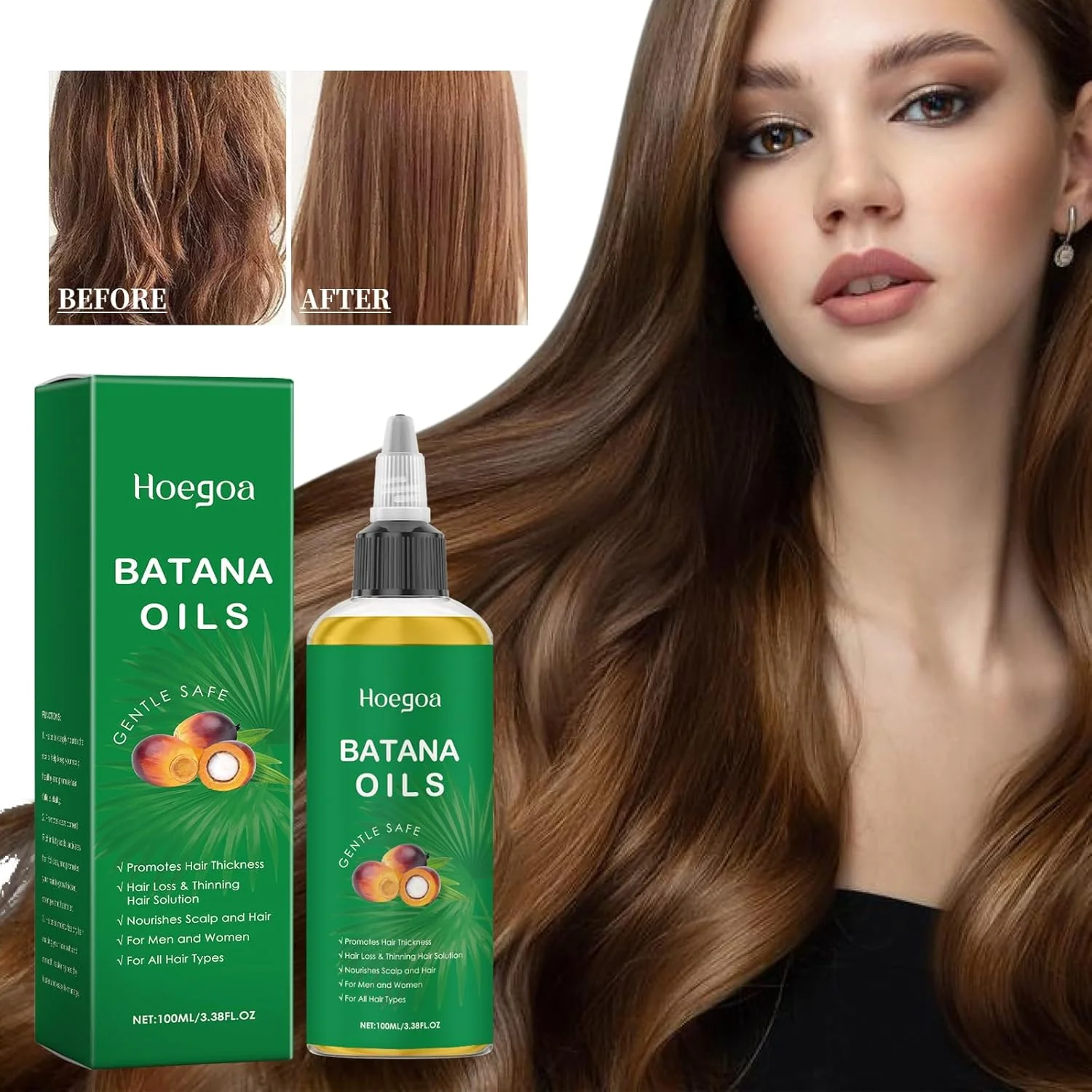 روغن باتانا خام ارگانیک برای رشد مو، 100% خالص و طبیعی، ترمیم کننده عمیق، مغذی پوست سر، جلوگیری از ریزش مو، تقویت کننده رشد سریعتر برای موهای ضخیم تر، براق تر و قوی تر