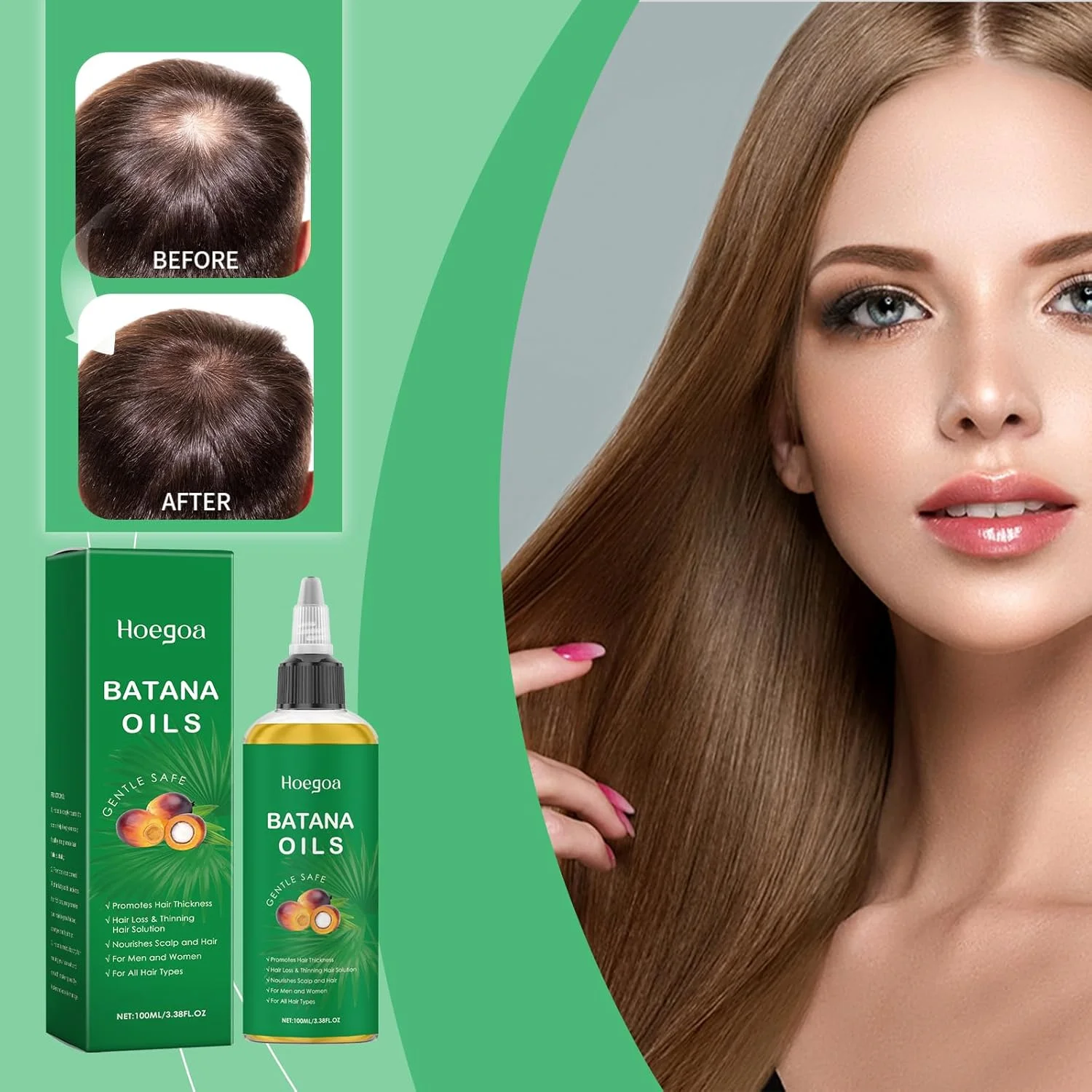 روغن باتانا خام ارگانیک برای رشد مو، 100% خالص و طبیعی، ترمیم کننده عمیق، مغذی پوست سر، جلوگیری از ریزش مو، تقویت کننده رشد سریعتر برای موهای ضخیم تر، براق تر و قوی تر