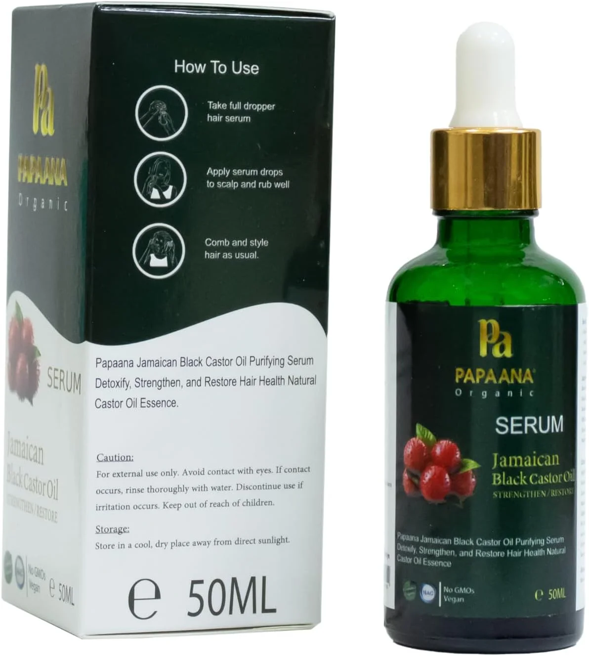 سرم موی ارگانیک پاپائانا، روغن کرچک سیاه جامائیکایی، 50 میلی لیتر، تقویت کننده و احیا کننده مو