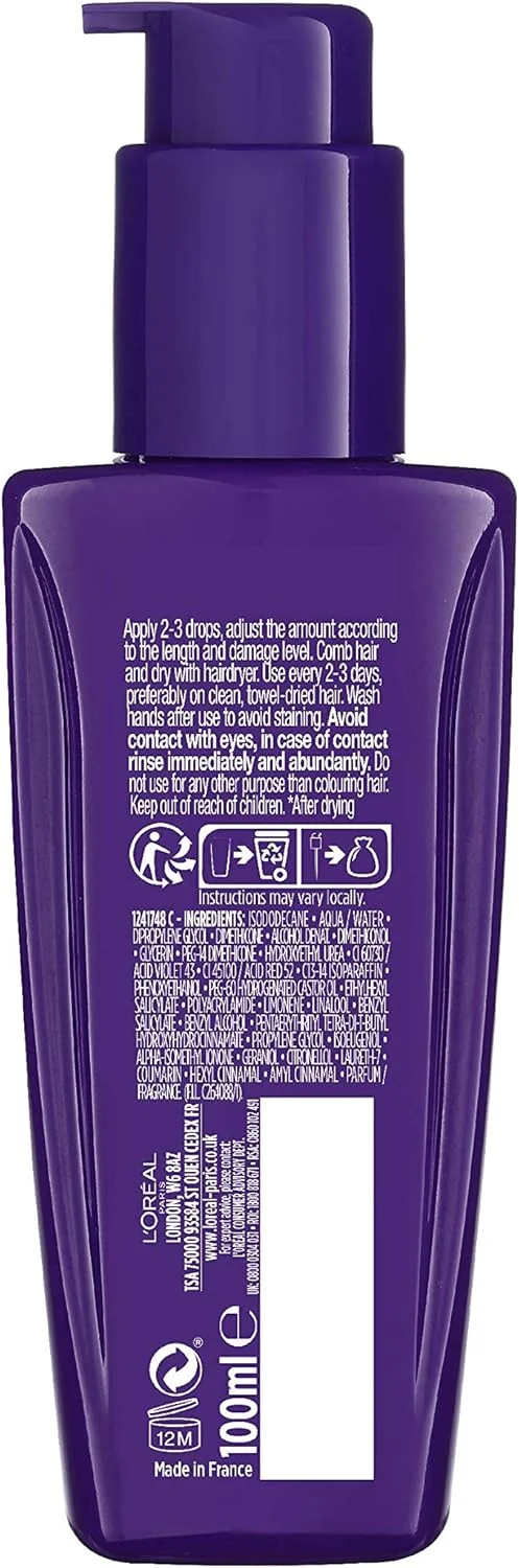 روغن موی محافظ رنگ بنفش لورال Elvive برای موهای قهوه ای، بلوند و خاکستری هایلایت شده 100 میلی لیتر