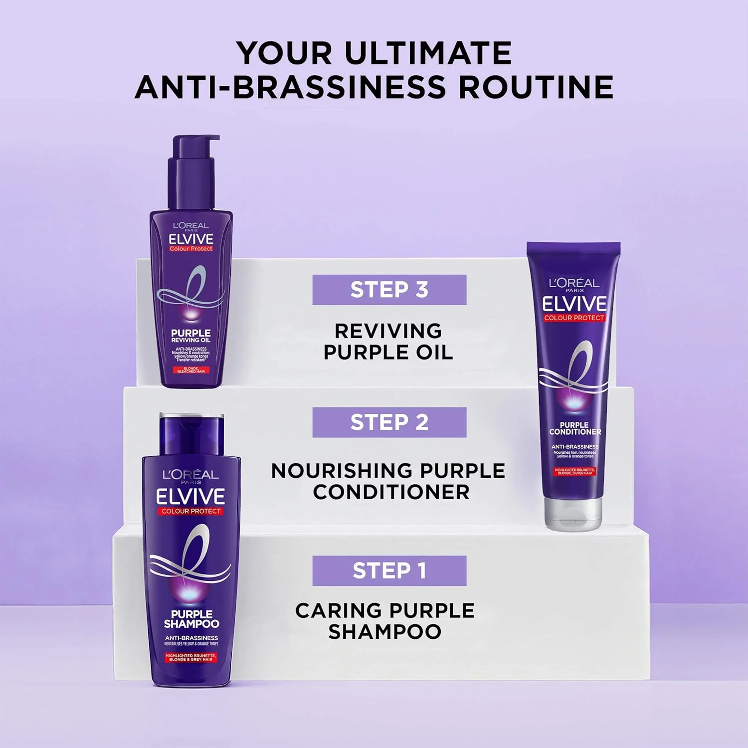 روغن موی محافظ رنگ بنفش لورال Elvive برای موهای قهوه ای، بلوند و خاکستری هایلایت شده 100 میلی لیتر