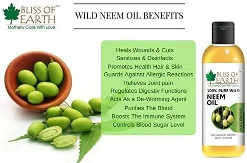 روغن چریش بلیس آف ارث برای گیاهان، روغن چریش فشرده سرد برای پوست، 100% خالص و وحشی برای سلامت مو و پوست سر، حشره کش بدون مواد شیمیایی، یاس بنفش هندی برای همه آفات - بسته 3 عددی 100 میلی لیتری