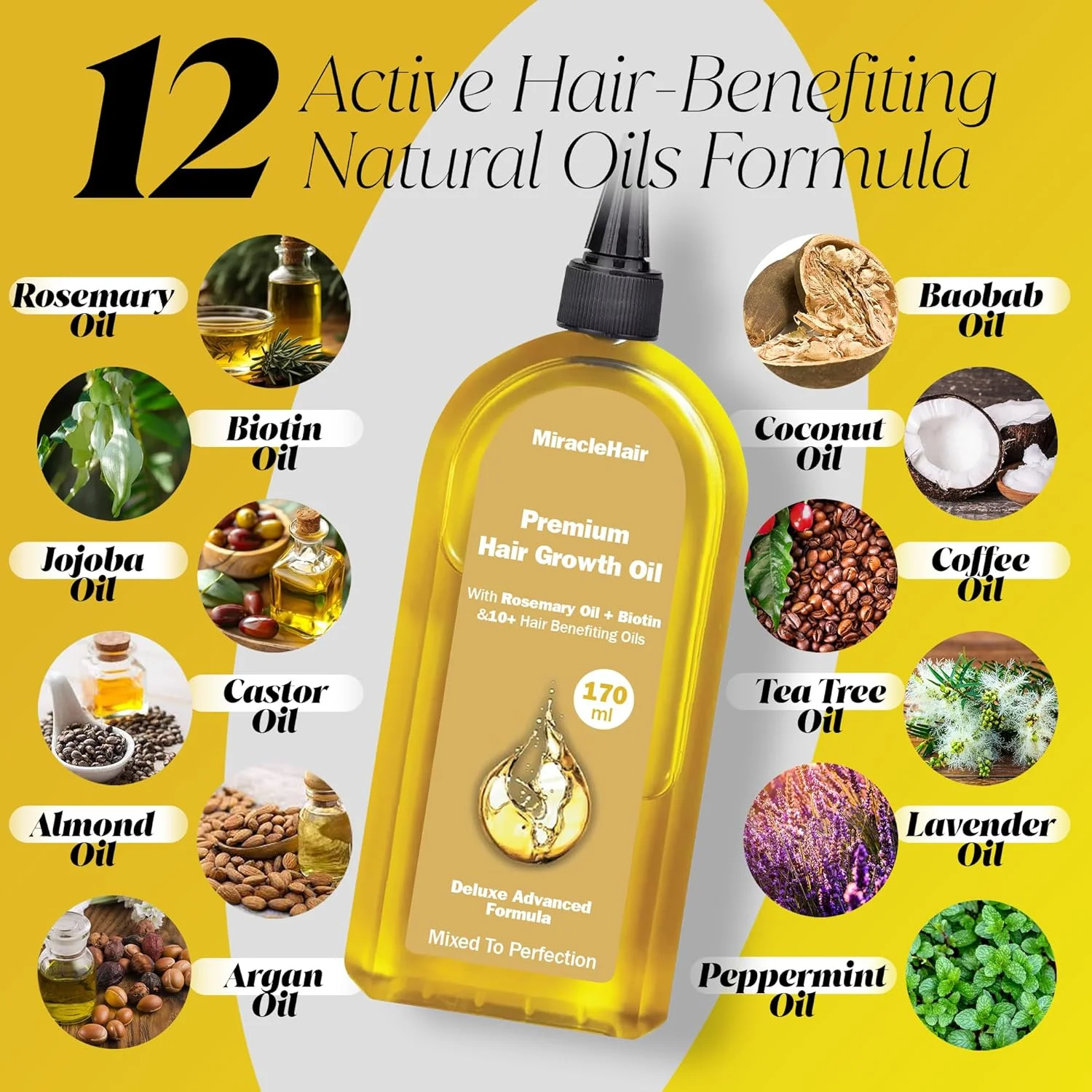 Premium Hair Growth Oil 170ml – Enriched with Rosemary, Biotin, and 10 Natural Oils for Enhanced Hair Growth and Thickness