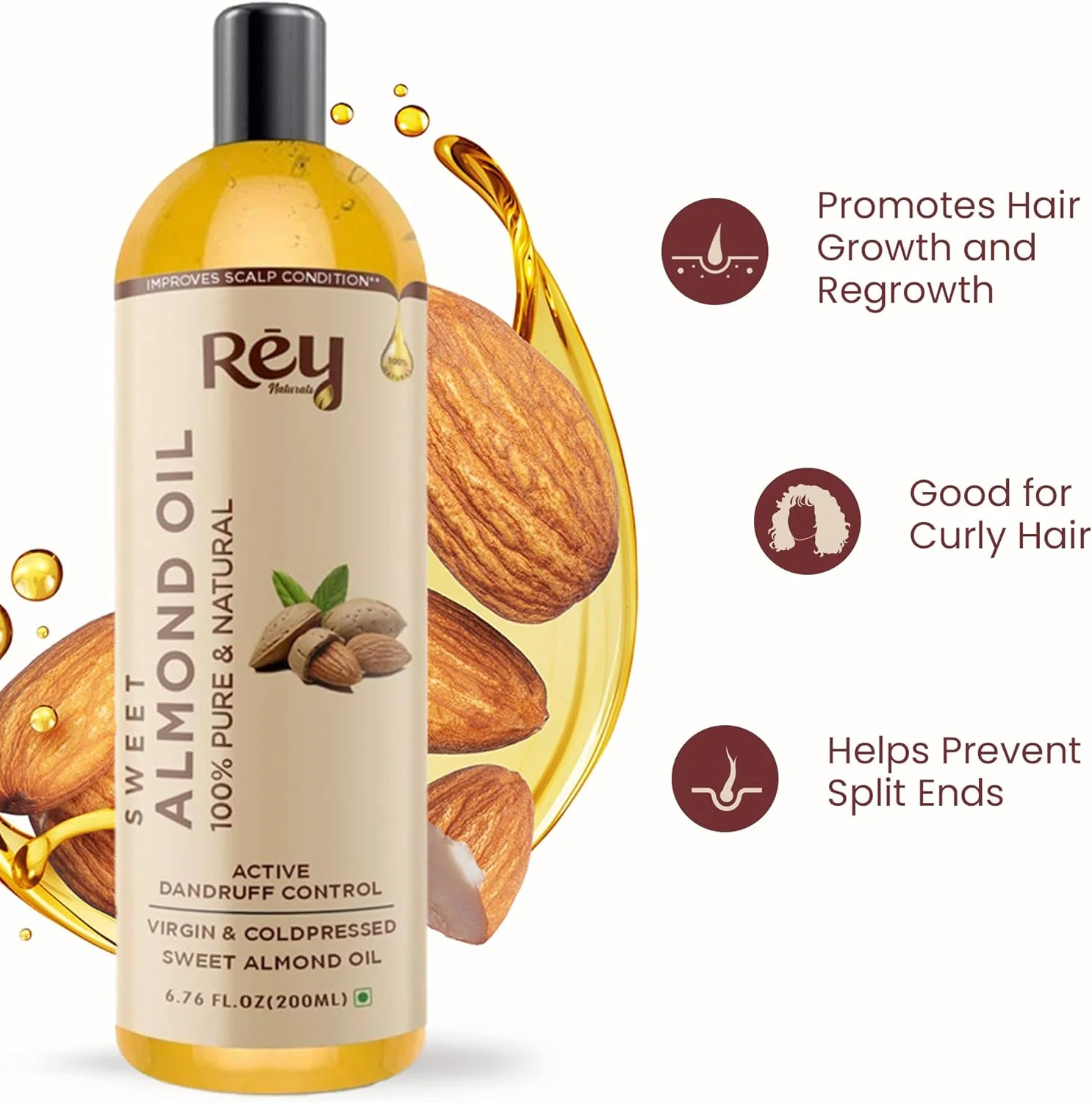 روغن بادام شیرین خالص و طبیعی ری نچرالز - بکر و پرس سرد - برای مو و پوست - 200 میلی لیتر