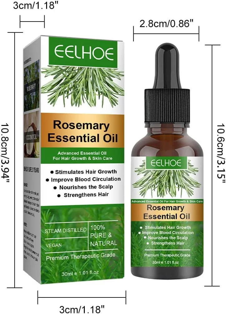 روغن رزماری خالص - روغن رزماری 30 میلی لیتری برای رشد مو، روغن رزماری مو، روغن های ضروری رزماری برای موهای خشک و آسیب دیده و افزایش درخشندگی (3 عدد)