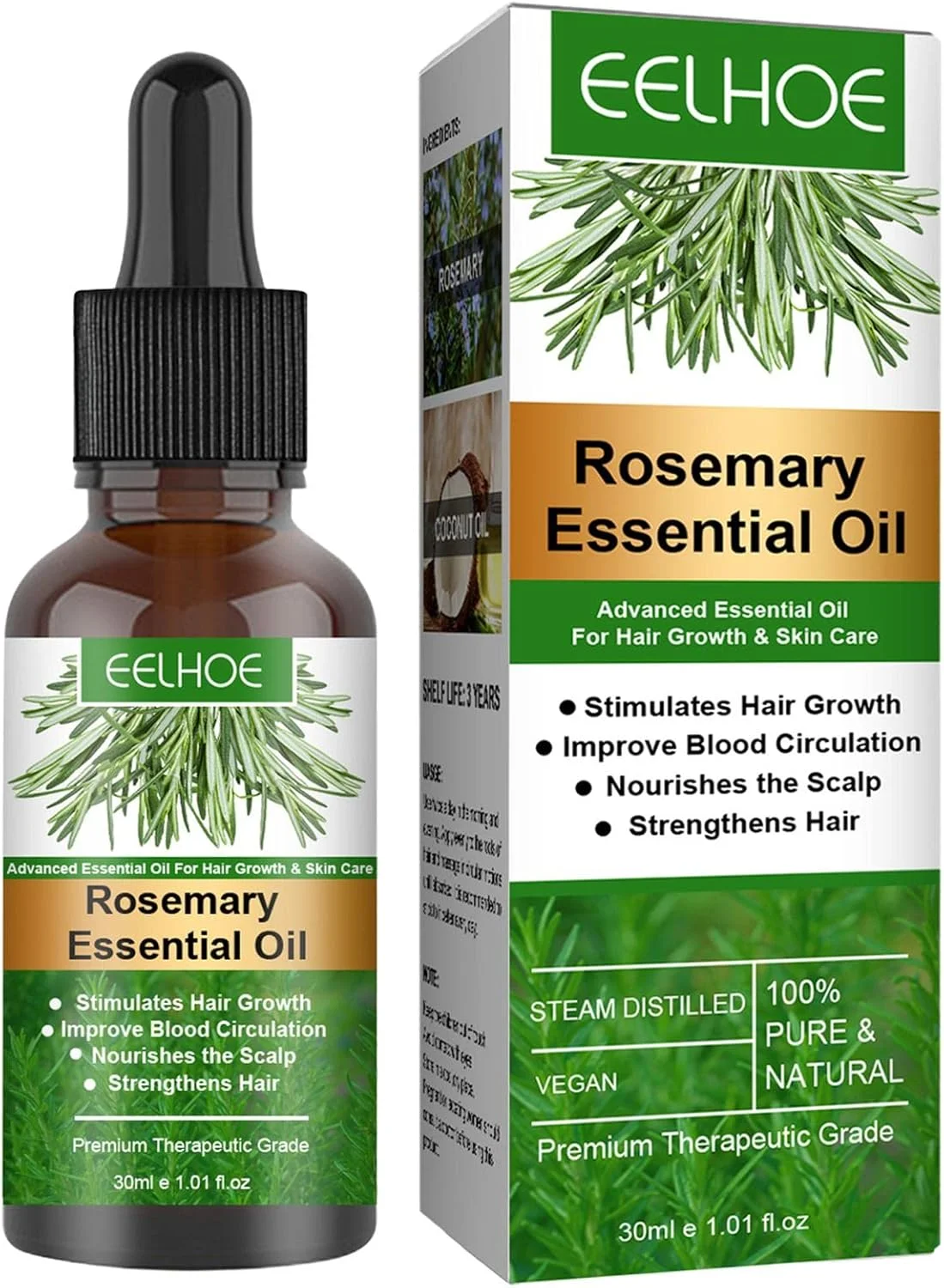 روغن مو رزماری ارگانیک 30 میلی لیتری، روغن ضروری رزماری برای رشد مو، سرم موی ارگانیک، روغن رشد مو برای تغذیه پوست سر و تحریک رشد مو و مراقبت از پوست