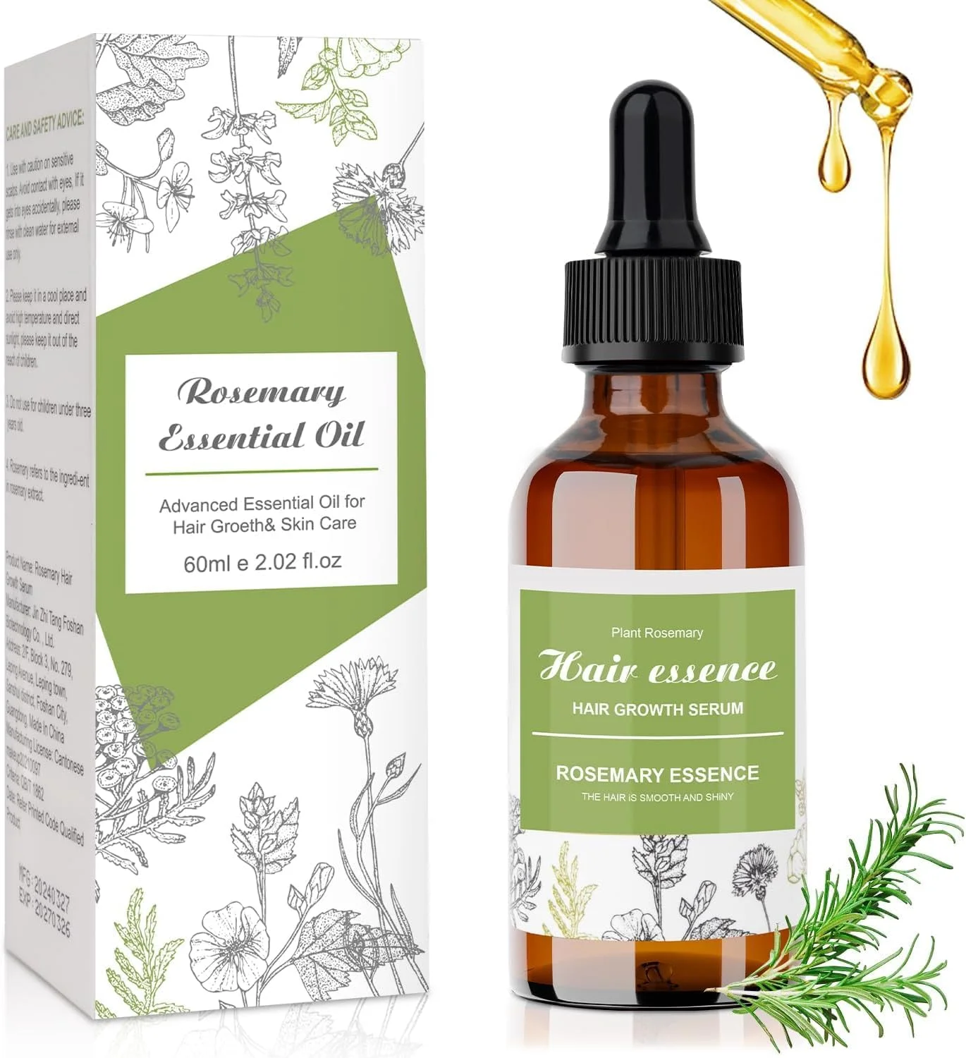 روغن رزماری برای رشد و تقویت مو، سرم نعناع رزماری برای پوست سر آقایان و بانوان، روغن مغذی 60 میلی لیتری برای موهای ضخیم تر، سالم تر و مراقبت از پوست سر