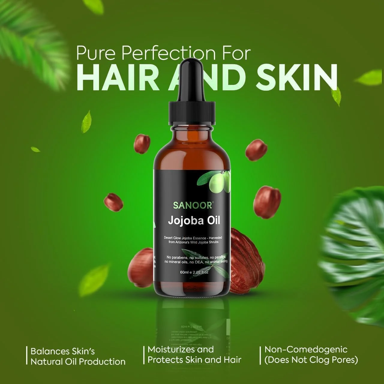 روغن جوجوبا ارگانیک صحرایی سانور | 100% خالص (60 میلی لیتر) | غنی شده با کره موی خالص مغذی | پرس سرد | دارای تاییدیه FDA