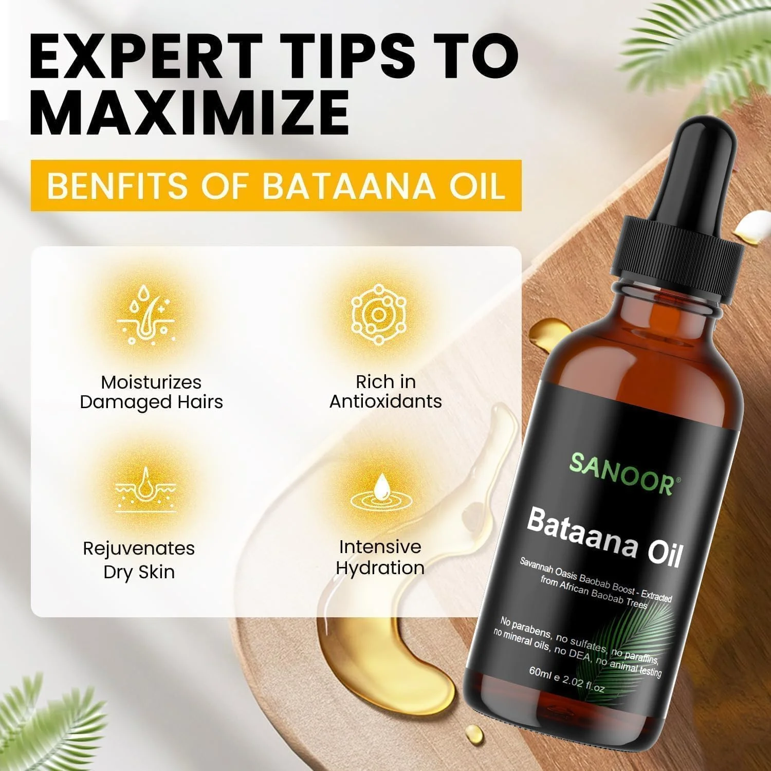 روغن باتانا آفریقایی SANOOR | روغن ارگانیک ساوانا اوآسیس | 100% خالص (60 میلی لیتر) | غنی شده با کره موی خالص مغذی | پرس سرد | تایید شده توسط FDA