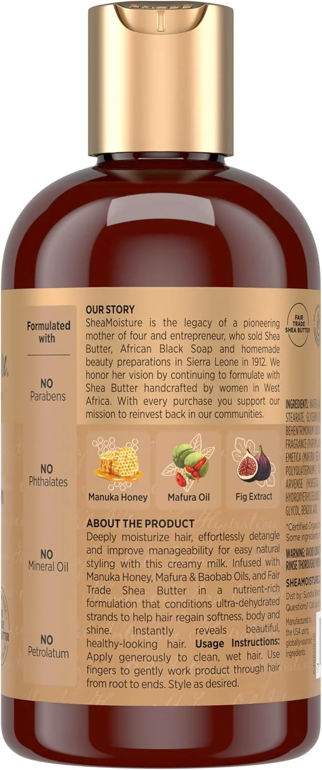 شیر موی مرطوب کننده Sheamoisture برای موهای خشک، حاوی عسل مانوکا و روغن مافورا، مرطوب کننده و حالت دهنده مو، 237 میلی لیتر