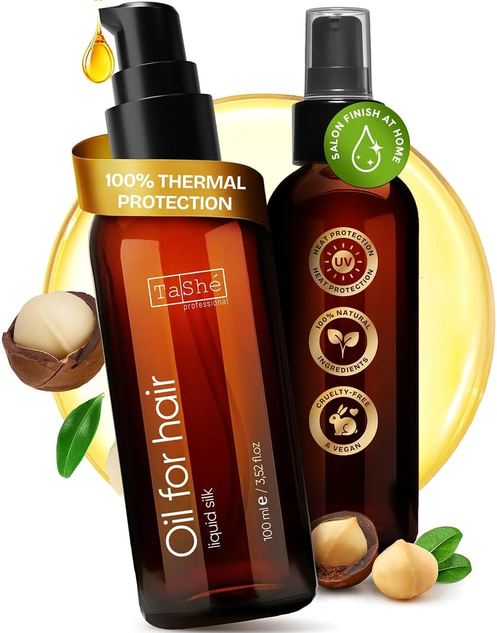 Thermal Protection Hair Oil "LIQUID SILK" | 450 °F / 230 °C Heat Shield | Non-Greasy Smooth & Silky Finish | Nourishes Dry & Colored Hair | Sulfate-Free | 100 ml.