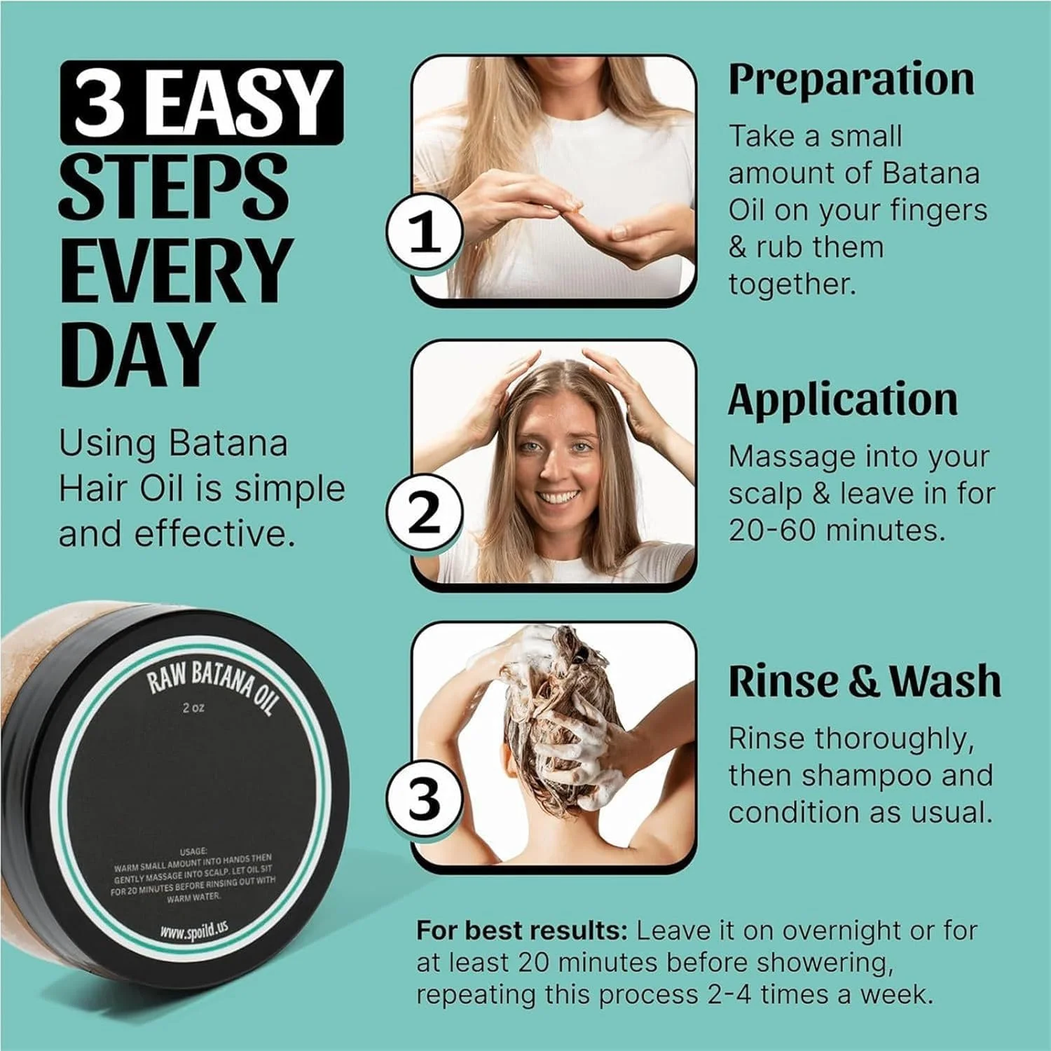 روغن باتانا، درمان مو برای موهایی ضخیم تر، قوی تر و سالم تر، تغذیه عمیق موهای خشک و آسیب دیده، بازگرداندن درخشش و نرمی و در عین حال تقویت رشد و سلامت پوست سر با هر بار استفاده