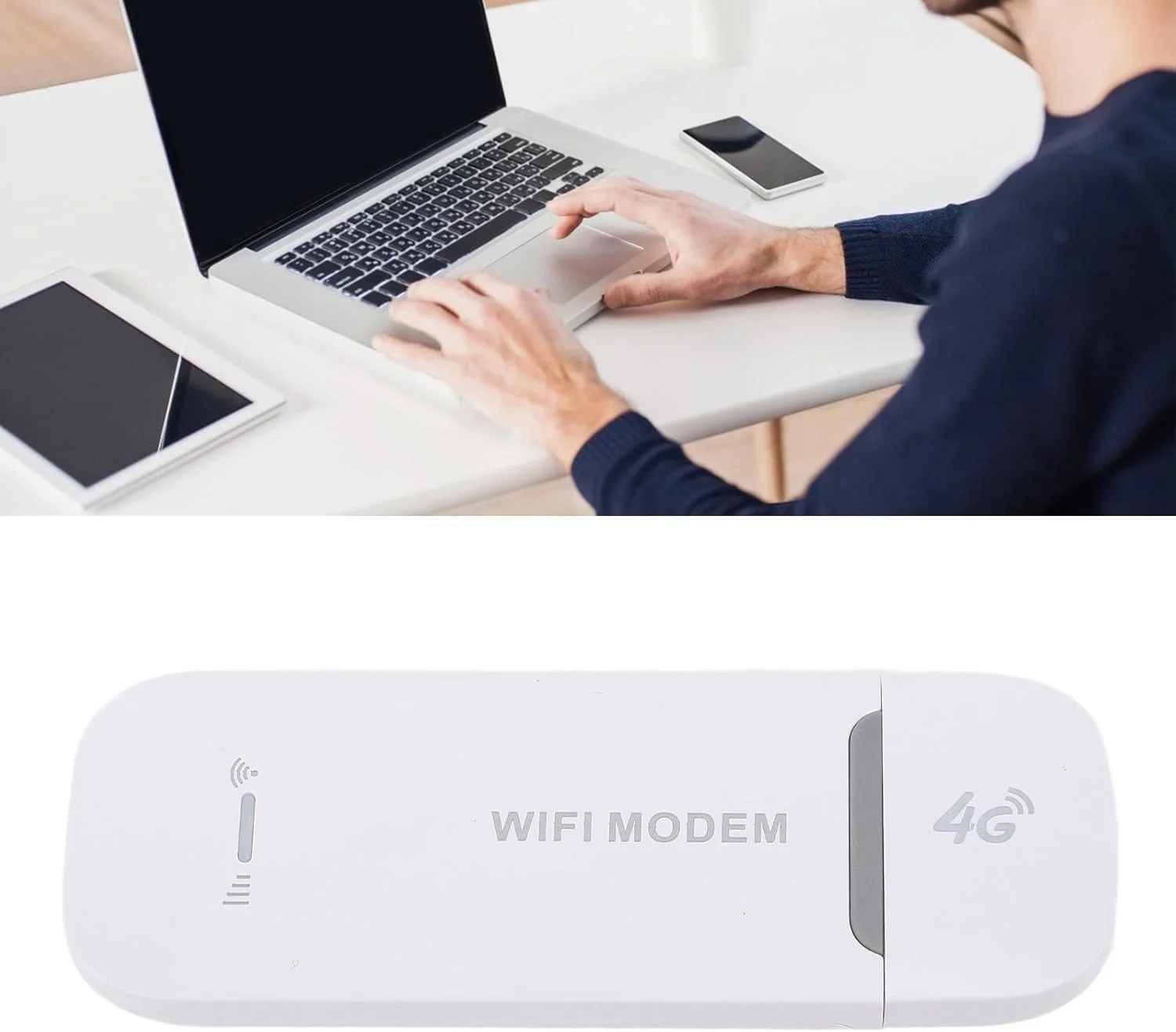 4G LTE Wifi Modem, Portable USB Hotspot Router with SIM Card Slot, High Speed Internet Up to 150Mbps, Supports 8 Devices, WPA WPA2 Encryption, Portable Wifi for Travel (White)
