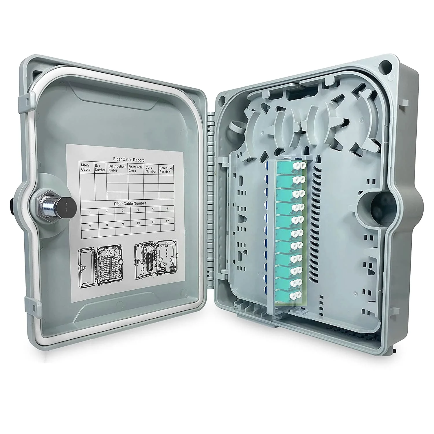 محفظه فیبر نوری قابل نصب روی دیوار یا میله برای اتصالات فیبر نوری داخلی یا خارجی و نصب اتصالات فیوژن اسپلایس با کوپلرها (LC OM3 با پیگتیل)