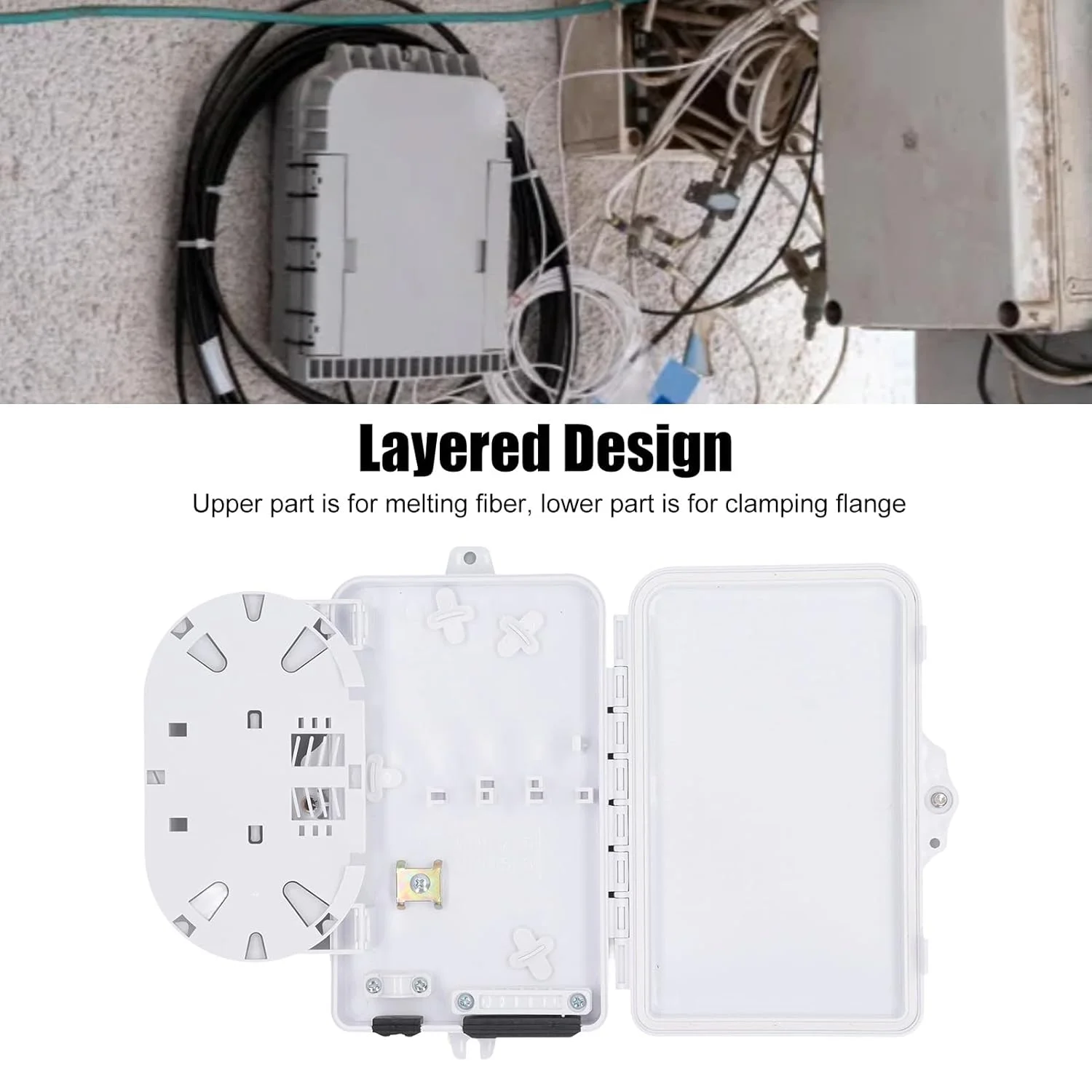 جعبه تقسیم فیبر نوری 6 هسته ای، جعبه اتصال فیبر نوری ضد آب FTTH ترمینال برای داخل و خارج از منزل با طراحی لایه ای، راندمان بالا، چرخش 180 درجه، پلاستیک ABS جعبه تقسیم فیبر نوری 6 هسته ای، جعبه اتصال فیبر نوری ضد آب FTTH ترمینال برای داخل و خارج از منزل با طراحی لایه ای، راندمان بالا، چرخش 180 درجه، پلاستیک ABS