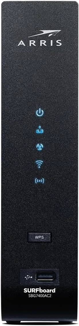 مودم کابلی ARRIS SURFboard SBG7400AC2 DOCSIS 3.0 و روتر وای‌فای AC2350 | تایید شده برای Comcast Xfinity، Cox، Charter Spectrum و غیره | چهار پورت 1 گیگابیت بر ثانیه | حداکثر سرعت اینترنت 800 مگابیت بر ثانیه