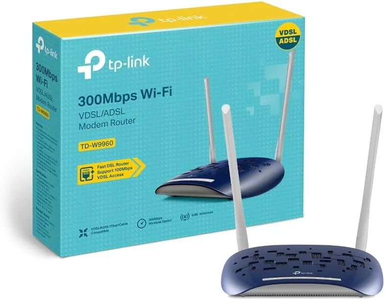 مودم روتر بی سیم VDSL/ADSL تی پی-لینک 300 مگابیت بر ثانیه مدل TD-W9960 (بازسازی شده) - سازگار با پریز برق UK