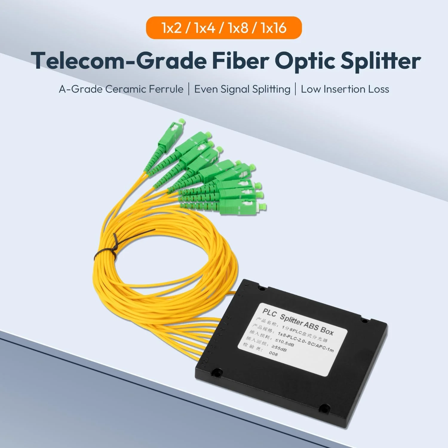 اسپلیتر فیبر نوری SCAPC PLC 1x8، اسپلیتر فیبر نوری برای سیم کشی خانگی، LAN، اتاق های شبکه، جعبه توزیع فیبر