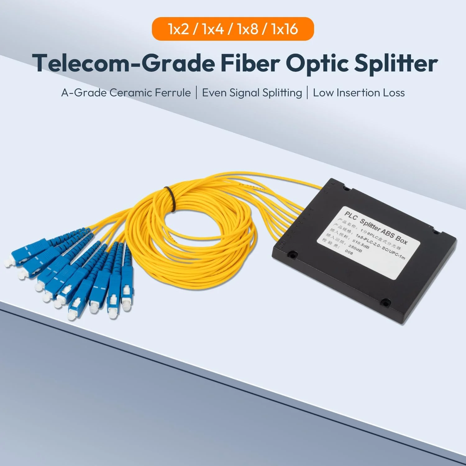 اسپلیتر فیبر نوری Duogalia SC/UPC PLC 1x8، اسپلیتر فیبر نوری برای سیم کشی خانگی، LAN، اتاق های شبکه، جعبه توزیع فیبر