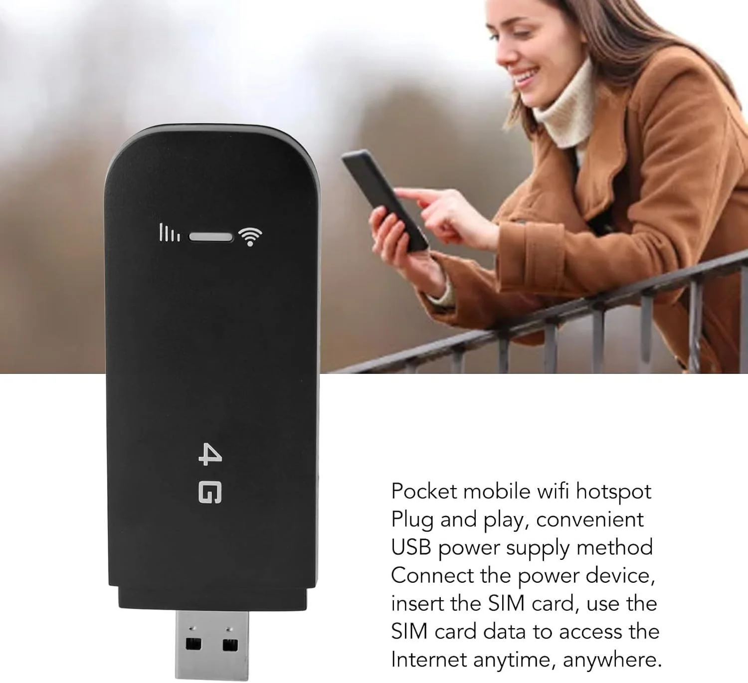 روتر وای فای قابل حمل USB 4G LTE مدل Asixxsix، پشتیبانی از 10 دستگاه، هات اسپات قابل حمل با درگاه USB اسلات سیم کارت، مودم وای فای پلاگ اند پلی برای تلفن، تبلت و لپ تاپ (مشکی)
