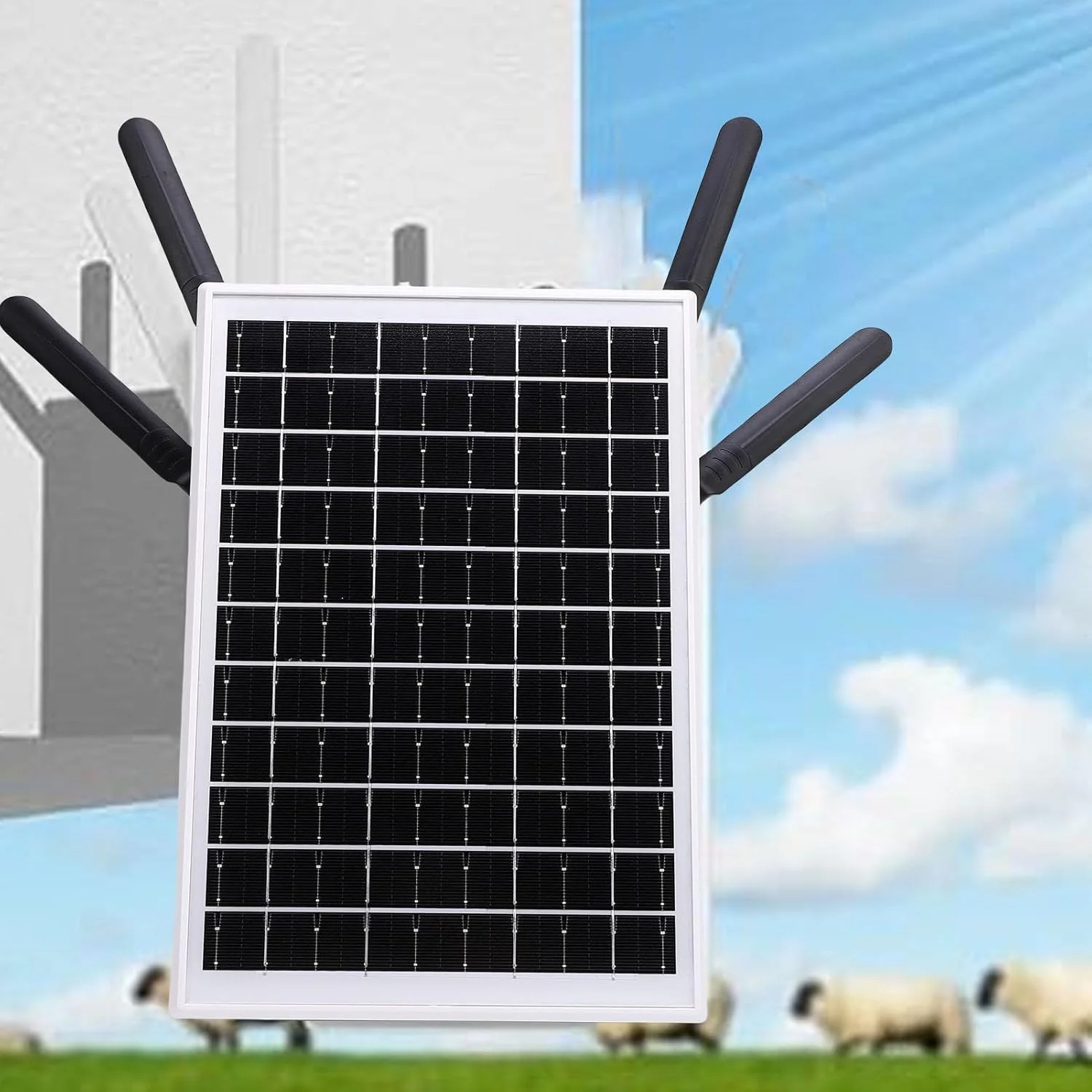 مودم روتر 4G LTE خورشیدی 12 واتی Luqeeg، توسعه دهنده وای فای 300 مگابیت در ثانیه در فضای باز با اسلات سیم کارت، هات اسپات موبایل با برد وای فای 150 متری، آنتن های خارجی و باتری داخلی 18000 میلی آمپر ساعتی (آنتن های مشکی)