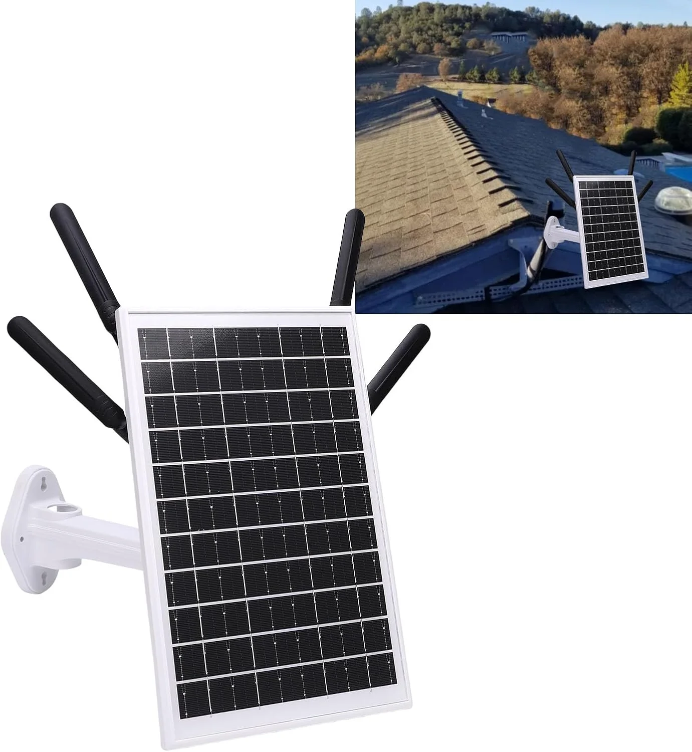 مودم روتر 4G LTE خورشیدی 12 واتی Luqeeg، توسعه دهنده وای فای 300 مگابیت در ثانیه در فضای باز با اسلات سیم کارت، هات اسپات موبایل با برد وای فای 150 متری، آنتن های خارجی و باتری داخلی 18000 میلی آمپر ساعتی (آنتن های مشکی)