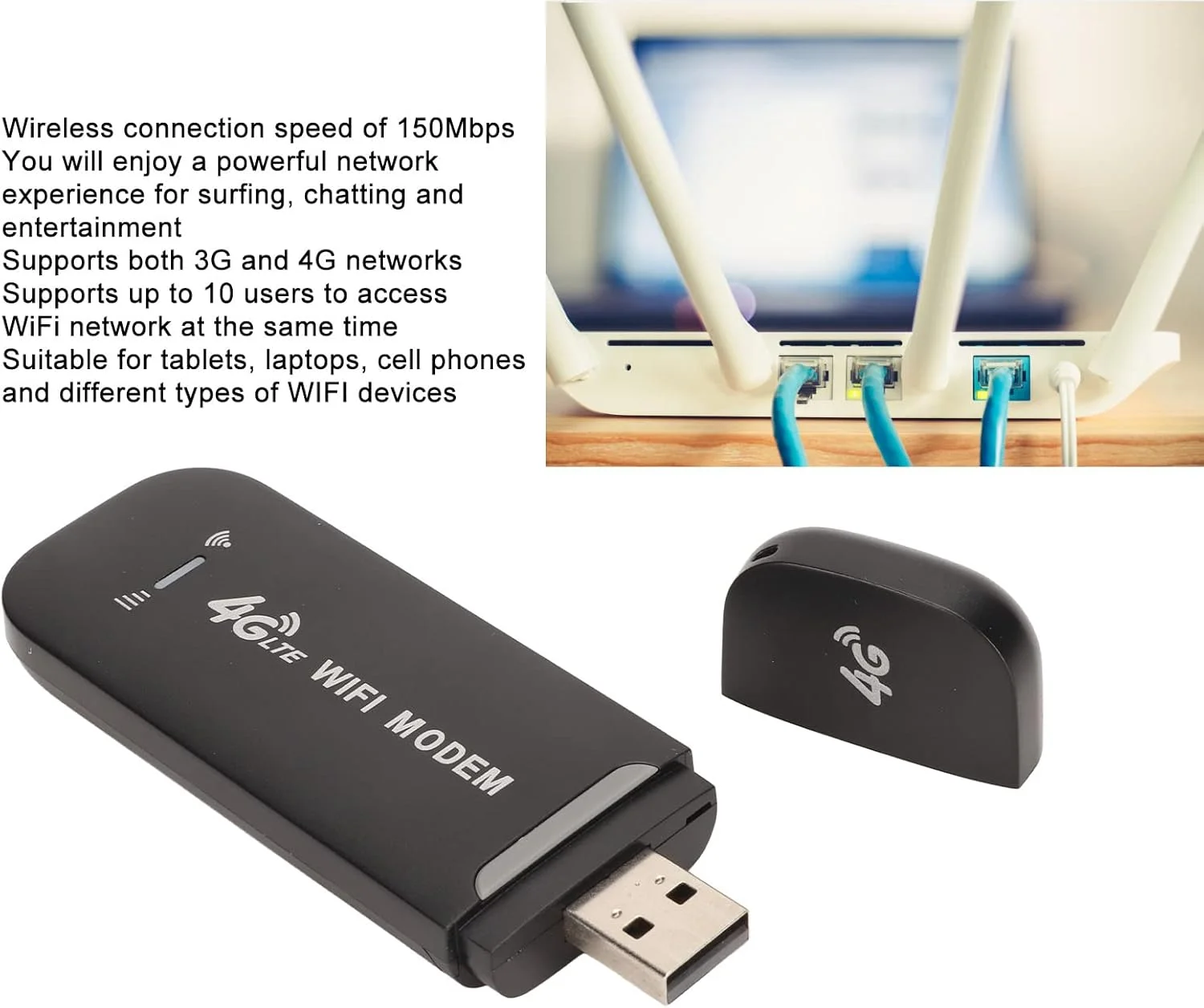 روتر وای فای 4G LTE سیکسران، مودم USB قابل حمل با سرعت 150 مگابیت در ثانیه برای 10 کاربر، ایده آل برای تبلت ها و لپ تاپ ها