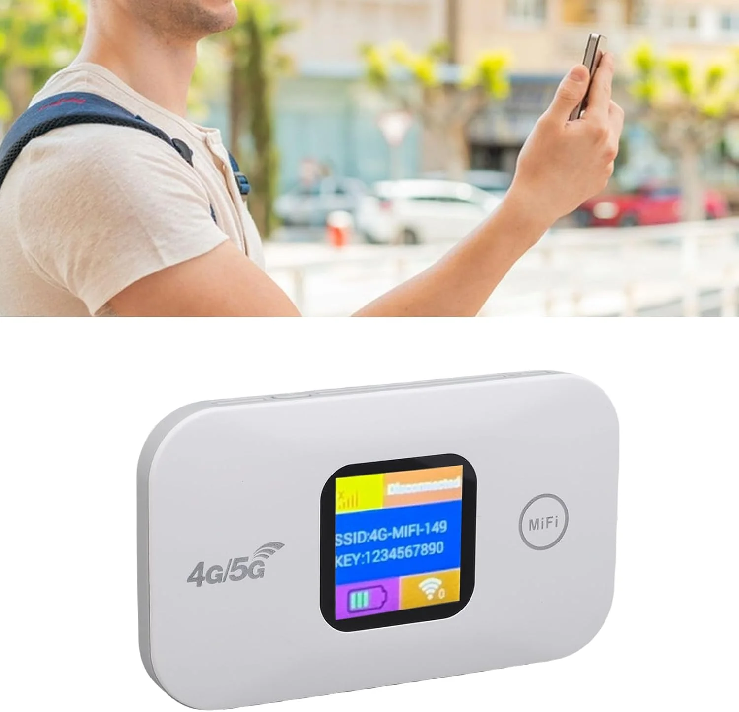 مودم همراه فوکیتی، هات اسپات وای فای قابل حمل 4G 5G 300Mbps با سرعت بالا، پشتیبانی از 10 دستگاه متصل، دارای درگاه سیم کارت، صفحه نمایش LED رنگی، روتر موبایل برای مسافرت