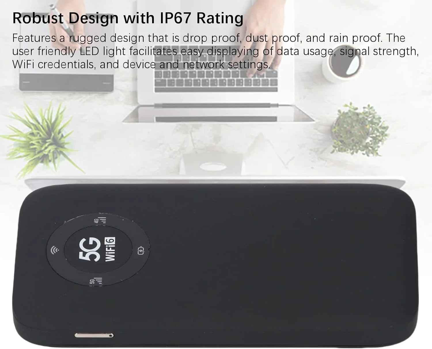 هات اسپات موبایل 5G WiFi 6 با باتری 7100mAh، روتر مسافرتی IP67 برای 16 دستگاه، مودم سیم کارت بی سیم دو بانده (N41/N78/B1/B3) (مشکی) هات اسپات موبایل 5G WiFi 6 با باتری 7100mAh، روتر مسافرتی IP67 برای 16 دستگاه، مودم سیم کارت بی سیم دو بانده (N41/N78/B1/B3) (مشکی)