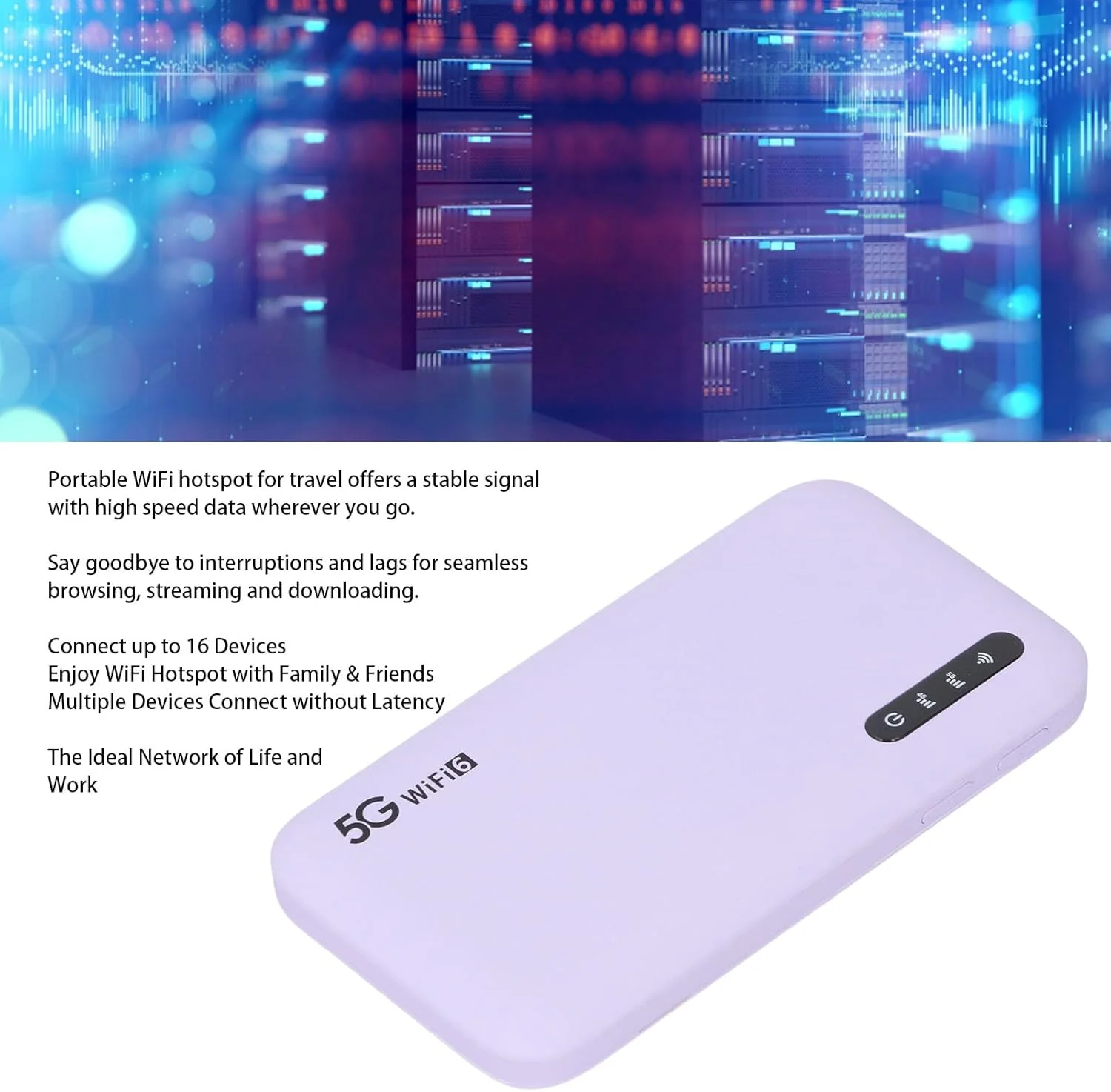 هات‌اسپات موبایل 5G، وای‌فای 6 با باتری 6100mAh، روتر مسافرتی مقاوم IP67 برای 16 دستگاه - پشتیبانی از نانو سیم‌کارت (بنفش)