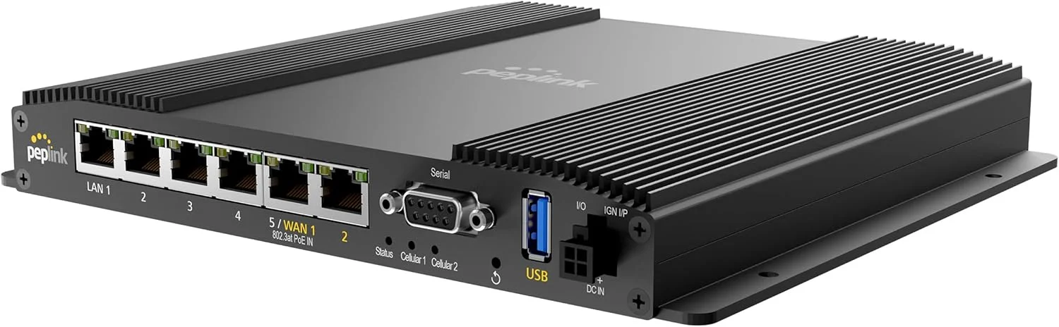 Peplink MAX BR2 Pro | دارای دو پورت WAN با سرعت 2.5 گیگابیت بر ثانیه، مودم های 5G x65 با اسلات های سیم کارت پشتیبان | Wi-Fi 6 | گزینه های متعدد WAN | حسگر احتراق طراحی شده برای کاربردهای خودرو | MAX-BR2-PRO-5GK-T-PRM